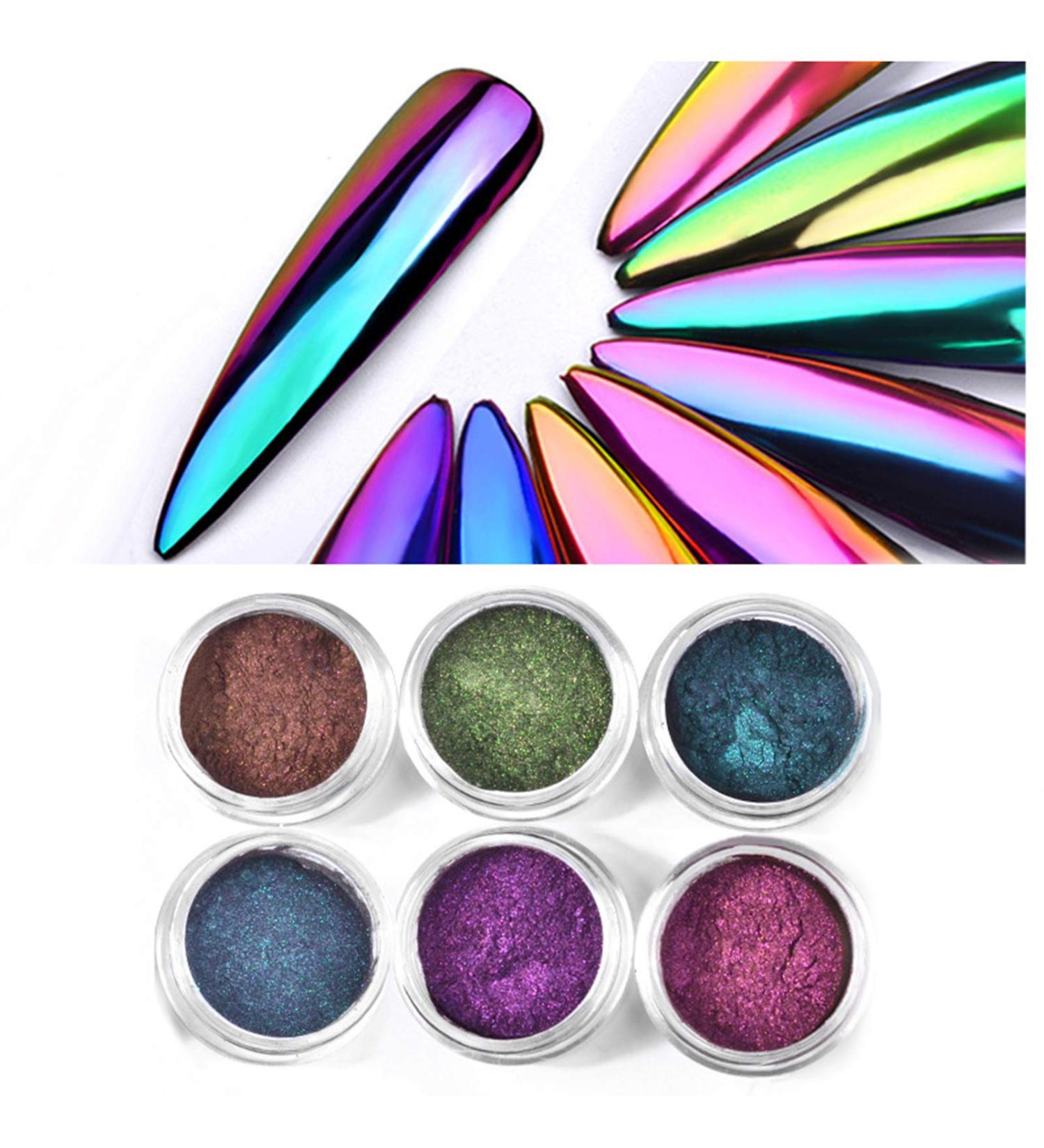 Chameleon Chrome Nail Powder Set - 6 Colors | Mirror Effect Glitters for Nail Art & Painting | Mica Powder for Bath Bombs - Buy Online on GoSupps.com