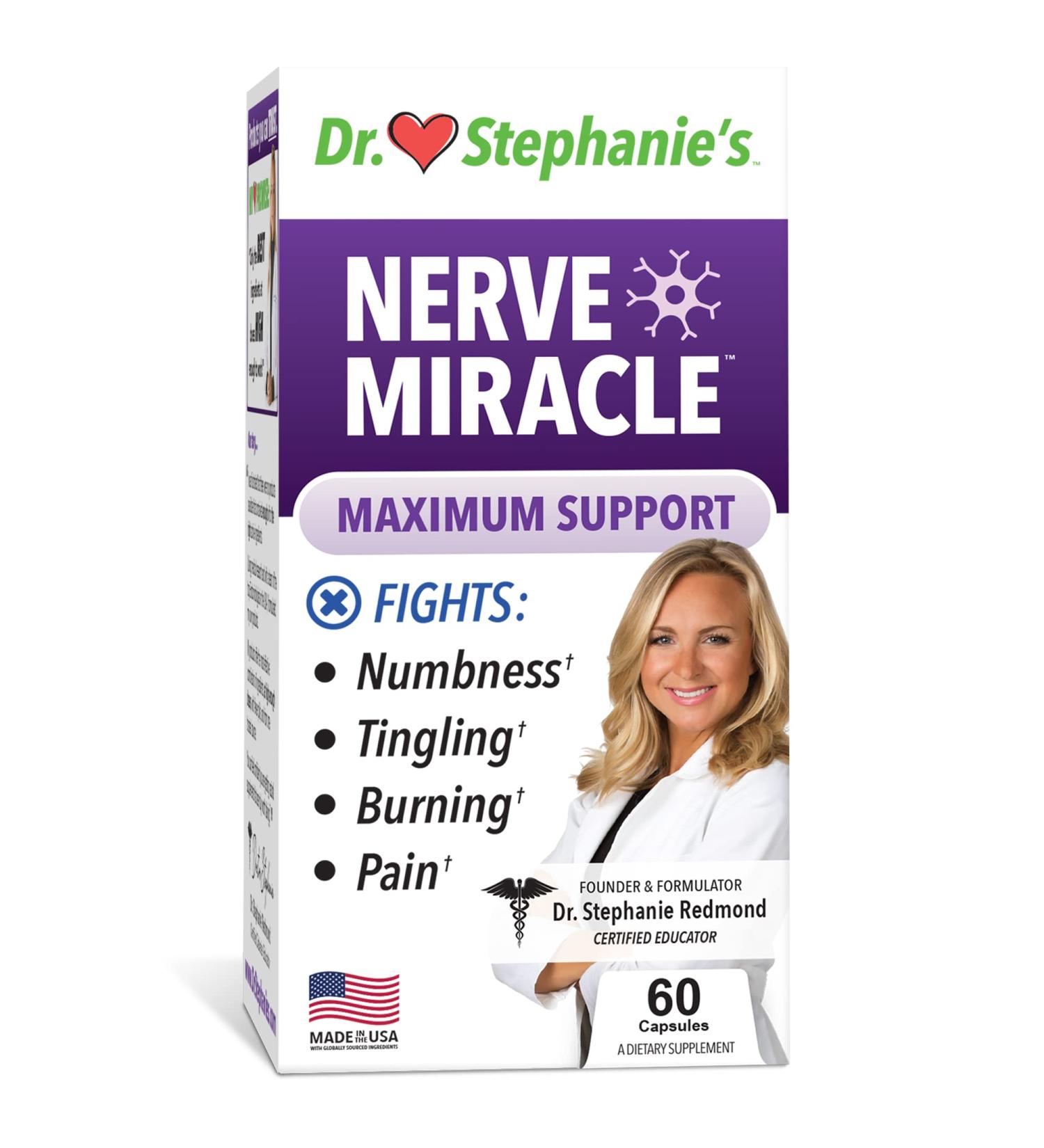 Nerve Miracle Maximum Strength Supplement - Dr. Stephanies Nerve Health Support - Alpha Lipoic Acid ALA and Vitamin B12 - 60 Count - Buy Online on GoSupps.com