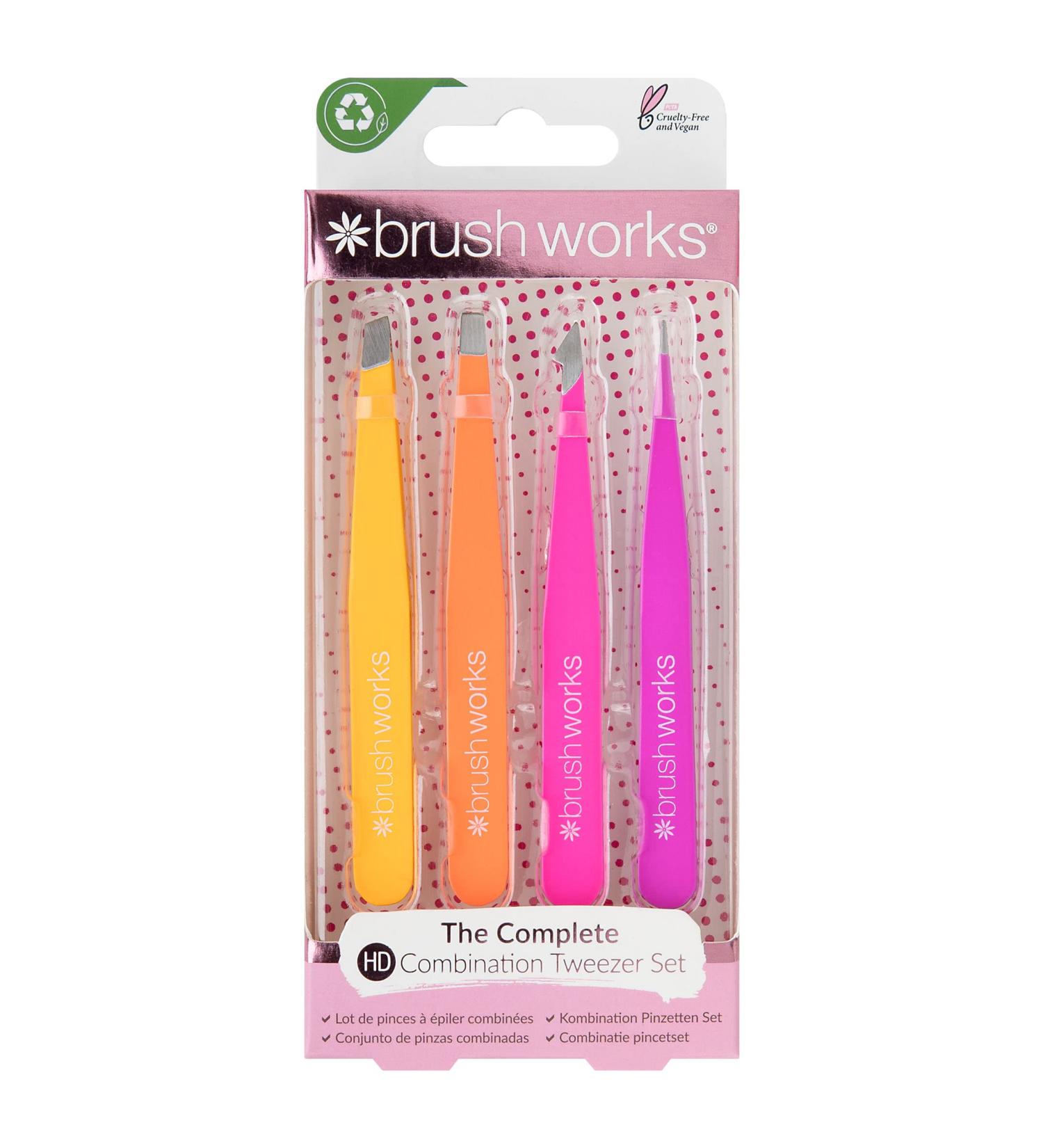 Brushworks 4 Piece Combination Tweezer Set - Brights - Buy Online on GoSupps.com