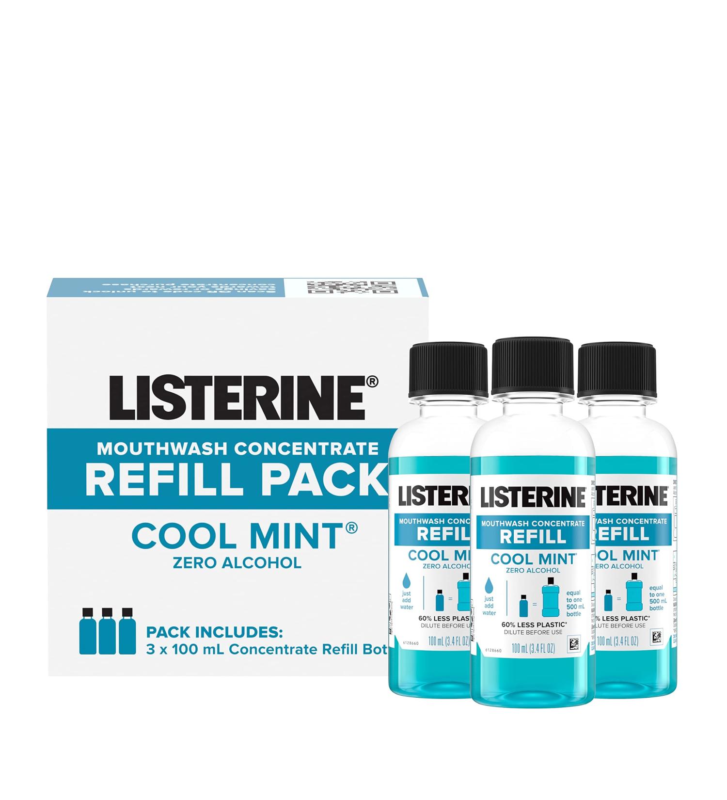 Listerine Zero Alcohol Mouthwash Concentrate Cool Mint 3 x 100 mL - Refill Pack - Buy Online on GoSupps.com