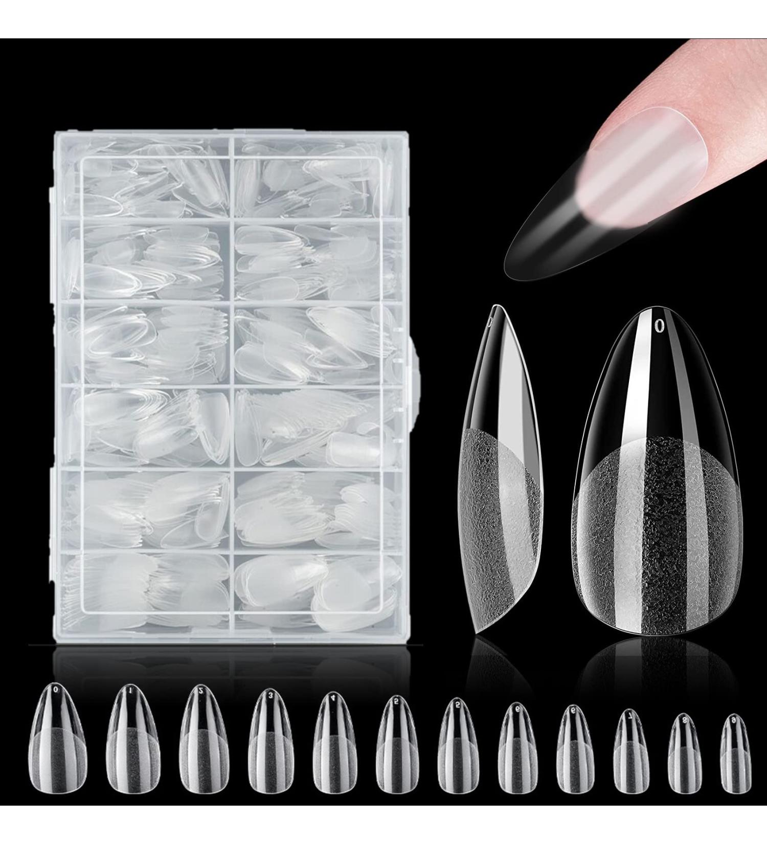 420PCS Clear Almond Nail Tips Set for Soak Off Extensions - ZAHRVIA Soft Gel Full Cover Kit - 12 Sizes Medium Almond False Nails Acrylic Tips - Buy Online on GoSupps.com