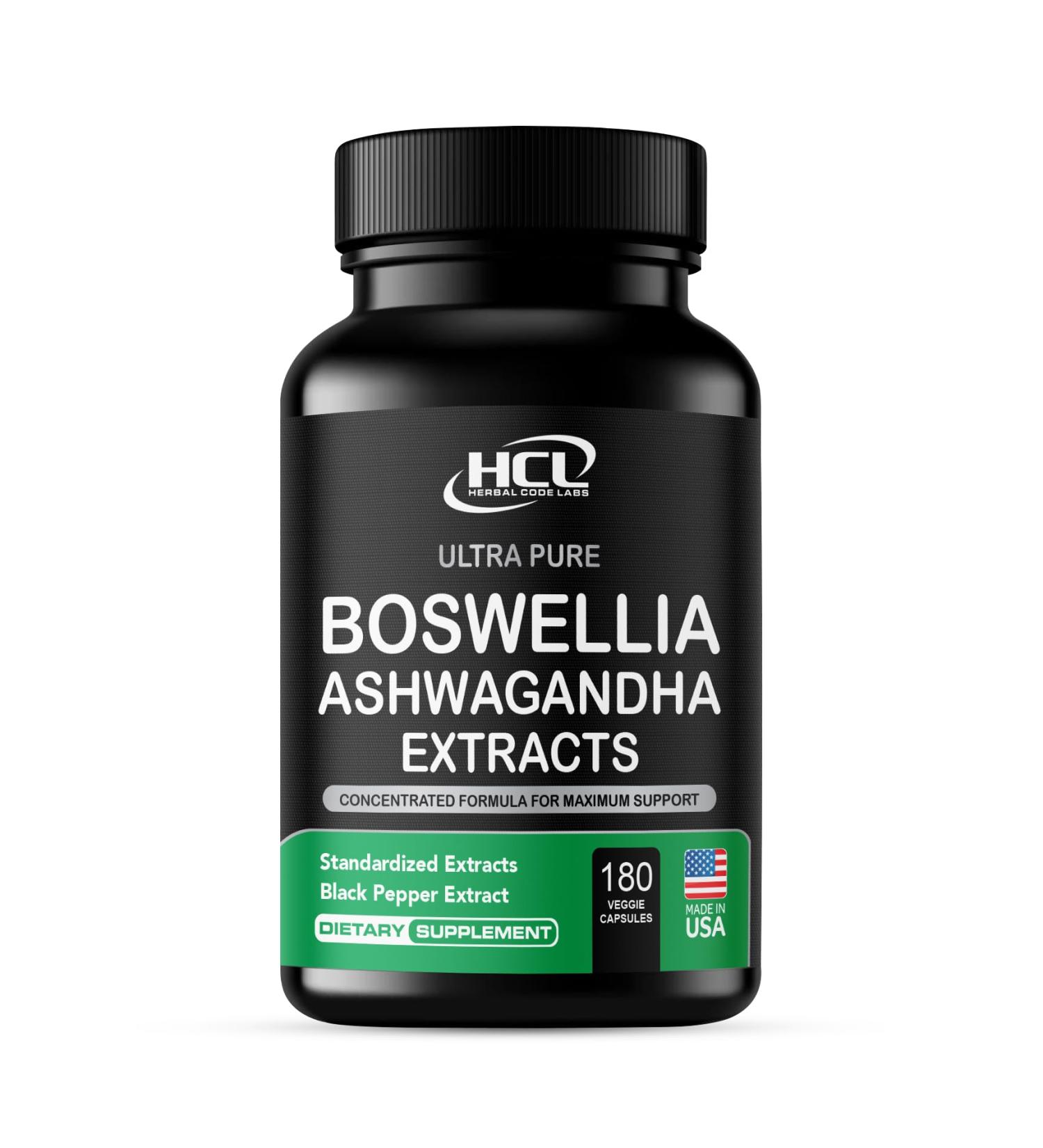 Boswellia Extract and Ashwagandha Capsules 2000 mg - Strong Natural Support Pills 3 Month Supply - Consentrated Boswellia Serrata 65% Boswellic Acid with Ashwagandha Powder Supplement - Buy Online on GoSupps.com