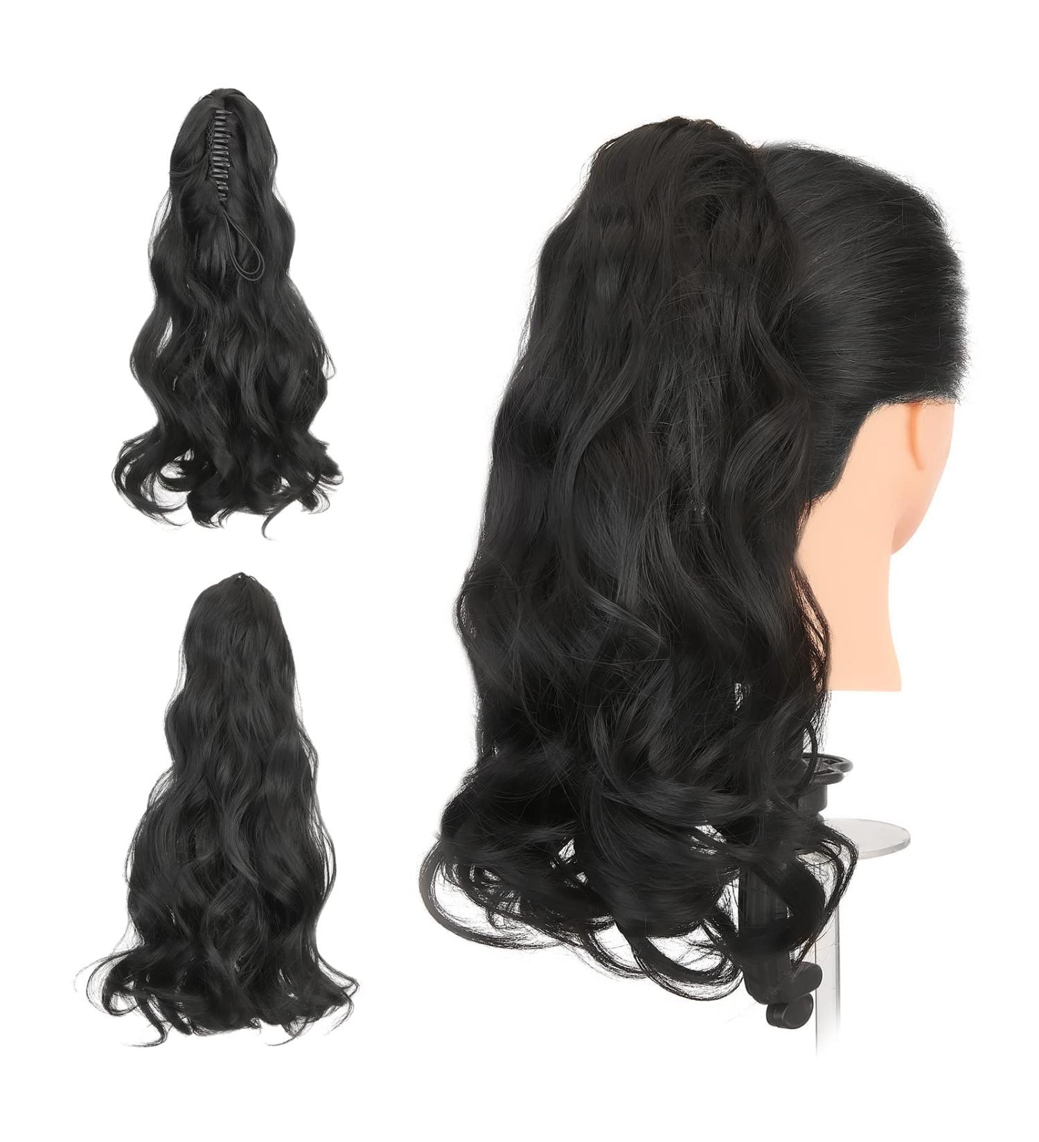 Buy 45cm Gairyan Black Ponytail Hair Extensions - Long Curly Claw Clip-in Braid for Women | Wavy Synthetic Hair - Buy Online on GoSupps.com