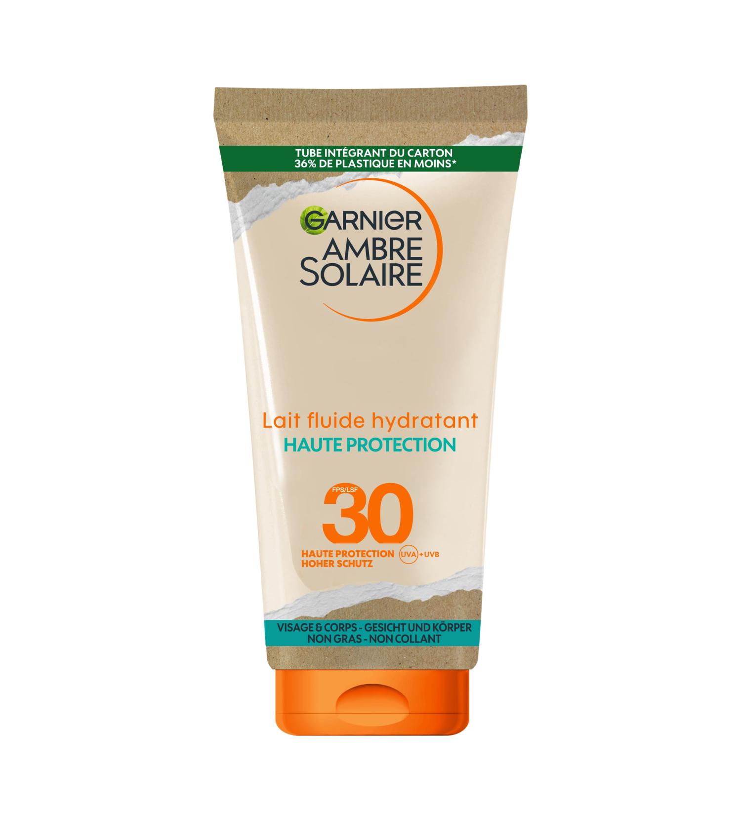 GARNIER Ambre Solaire - Moisturizing Fluid Milk - High Sun Protection - SPF 30 - Protects from UVA & UVB - 24h Hydration - Water Resistant - Invisible Finish - Face & Body - 175 ml