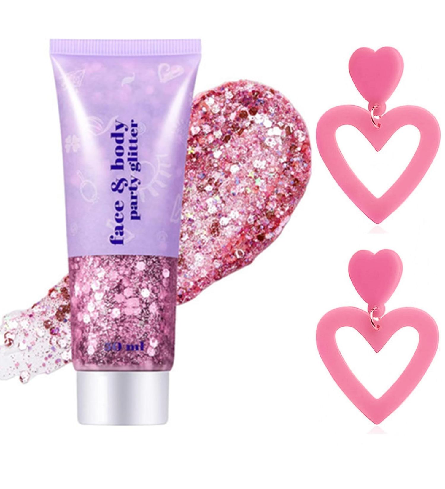 Buy Go Ho Pink Body Glitter Gel & Baby Pink Heart Earrings Sparkle Holographic Glitter for Concerts & Makeup - Buy Online on GoSupps.com