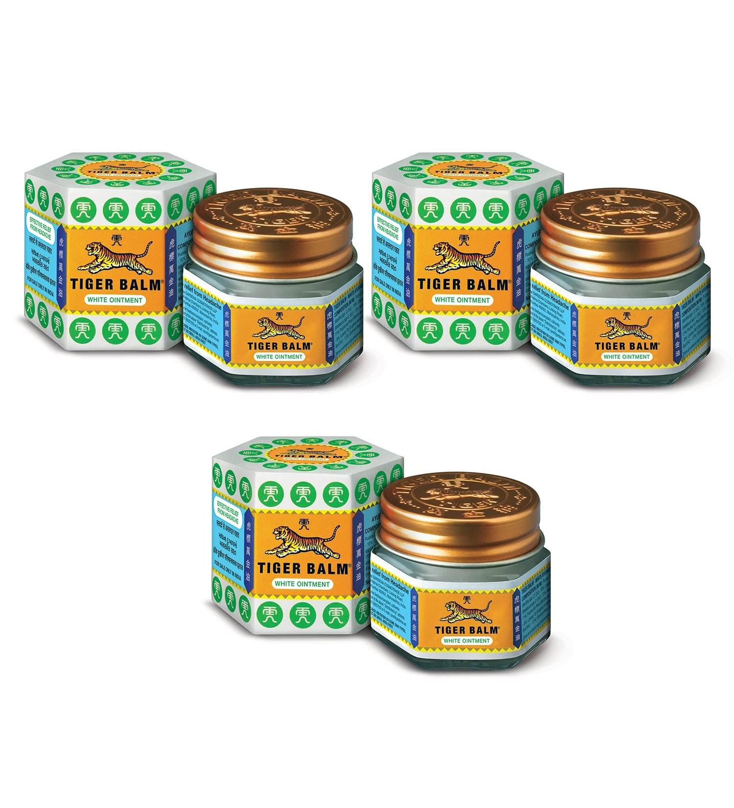 (Pack of 3) 100% GENUINE WHITE TIGER BALM MUSCLE PAIN RELIEF HEADACHES JOINT PAIN TIGER BALM OINTMENT - 19g - Buy Online on GoSupps.com