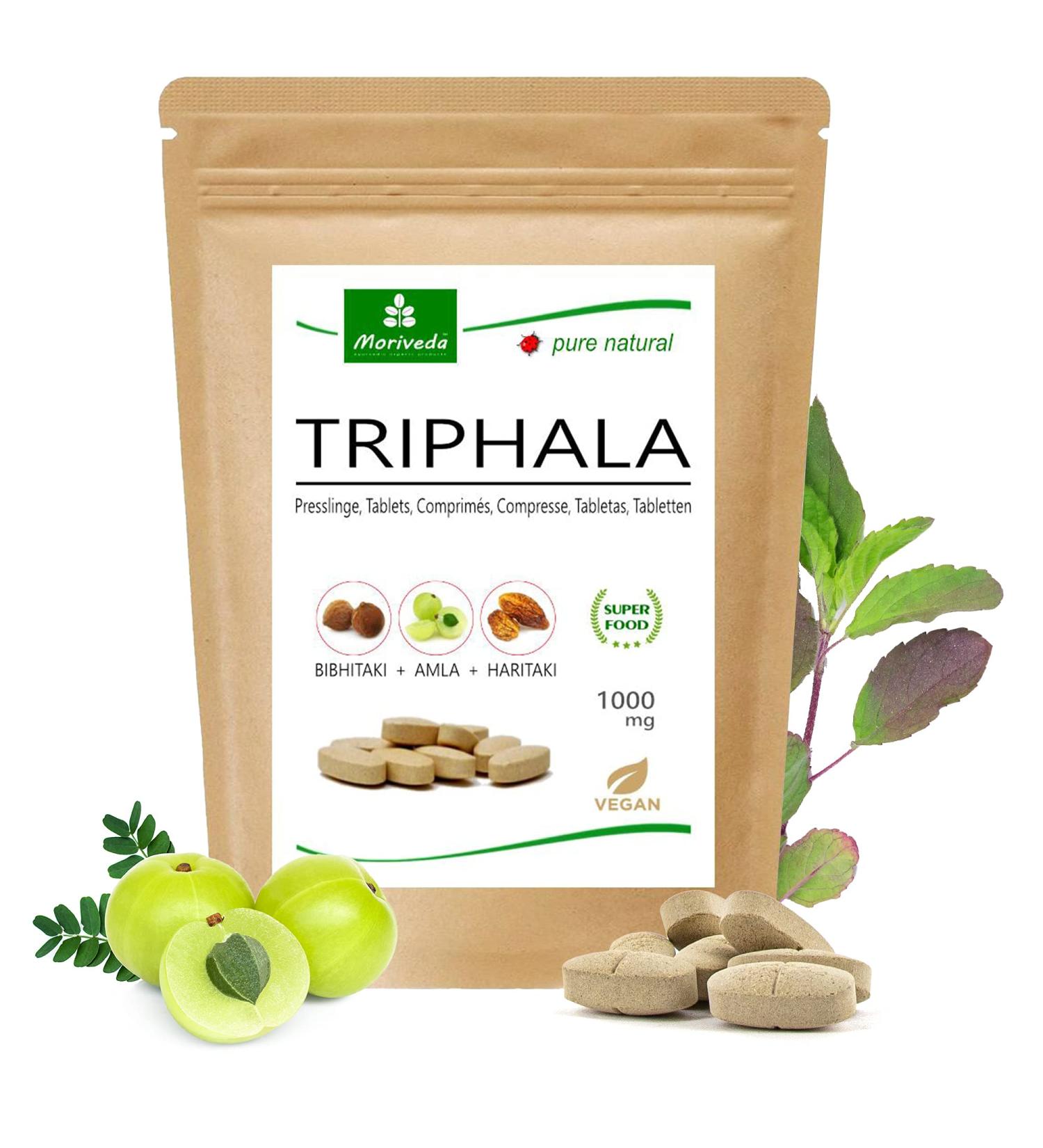 Triphala Tablets 1000mg - Ayurvedic Royal Fruits Amla, Hiritaki, Bibhitaki - 120 Tabs by MoriVeda - Buy Online on GoSupps.com