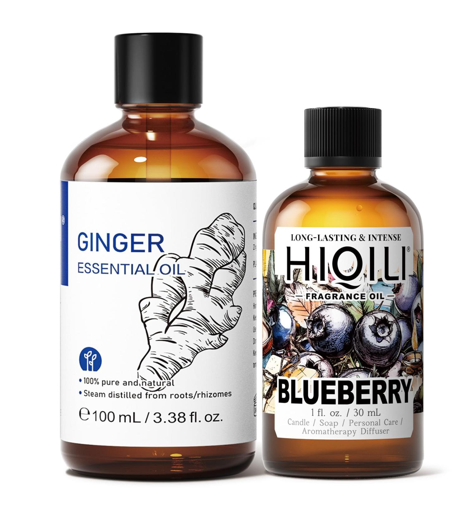 HIQILI 100ML Pure Ginger Essential Oil & 30ML Blueberry Fragrance Oil for DIY Diffuser - Buy Online on GoSupps.com