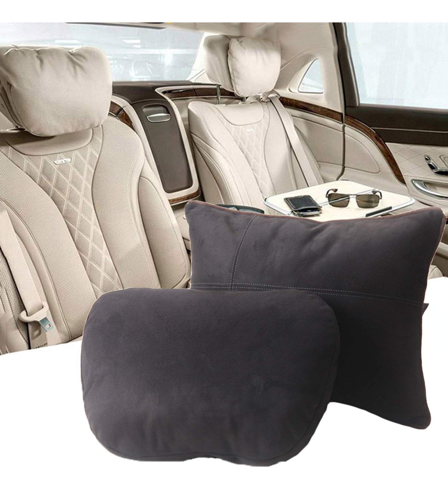 KWAKs Maybach Design S-Class Headrest & Waist Pillow Set - Super Soft Auto Cushions with Lordosis Support Black Suede Cover & PP Cotton Filling - Buy Online on GoSupps.com