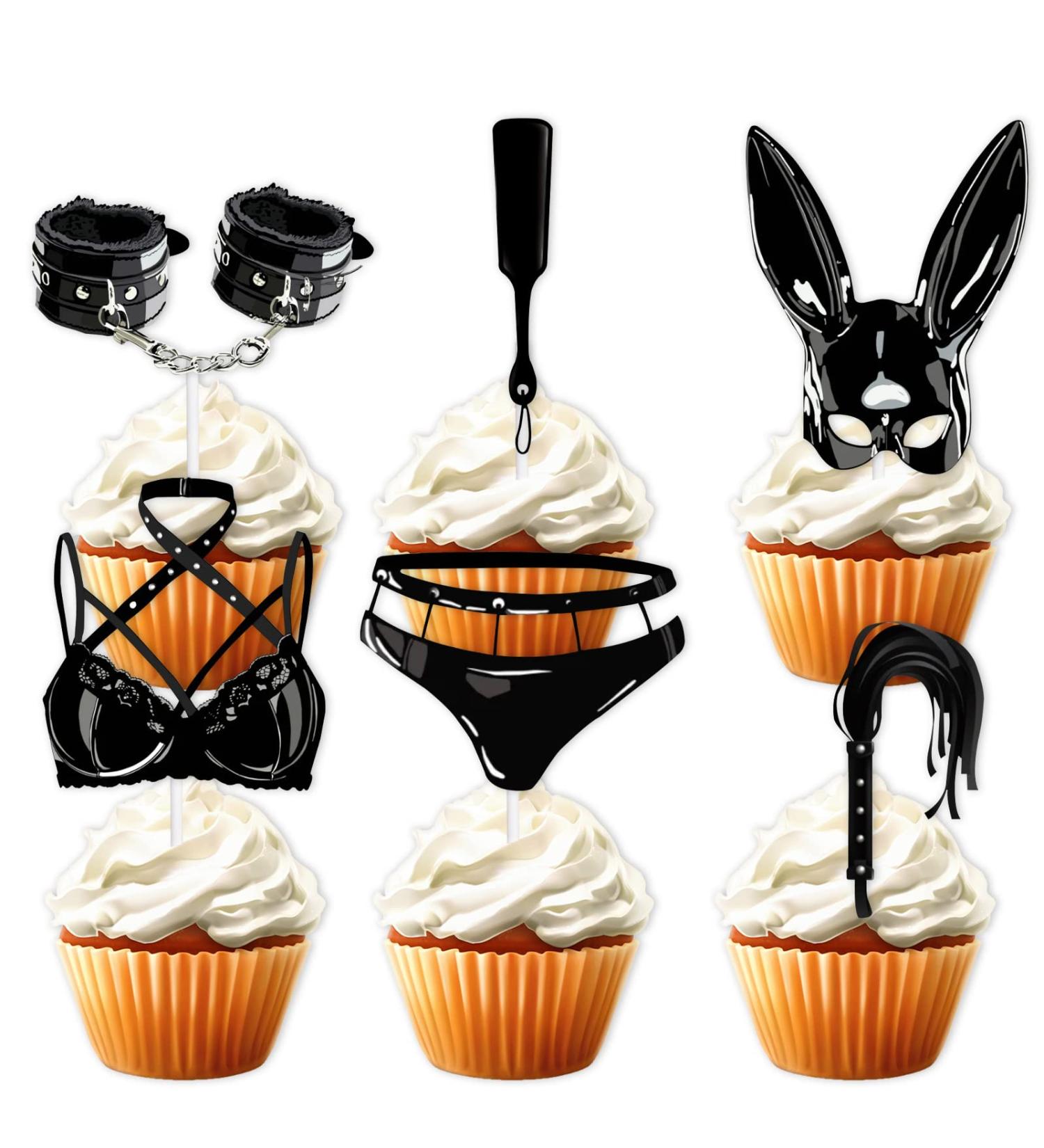 18pcs Black Glitter Dessert Cupcake Topper for Makeup Night Out Hen Movie Party Theme Decor Supplies Girl Woman Lady Birthday Bachelorette Bridal Shower Party Decoration - Buy Online on GoSupps.com