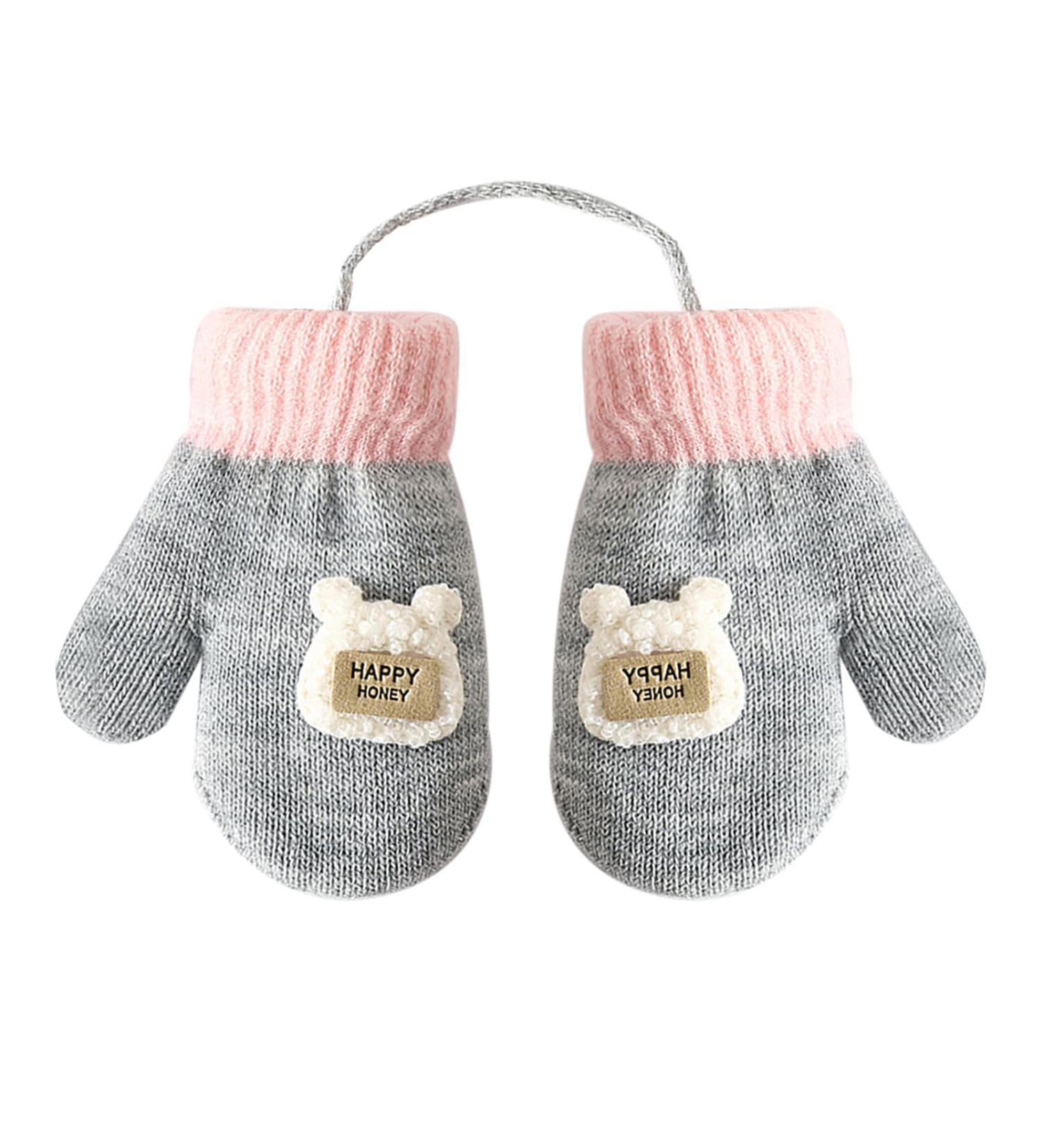 Cute Fox Knitting Toddler Gloves | Winter Thermal Plush Lining | 1-3 Yrs | Cartoon/Grey - Buy Online on GoSupps.com
