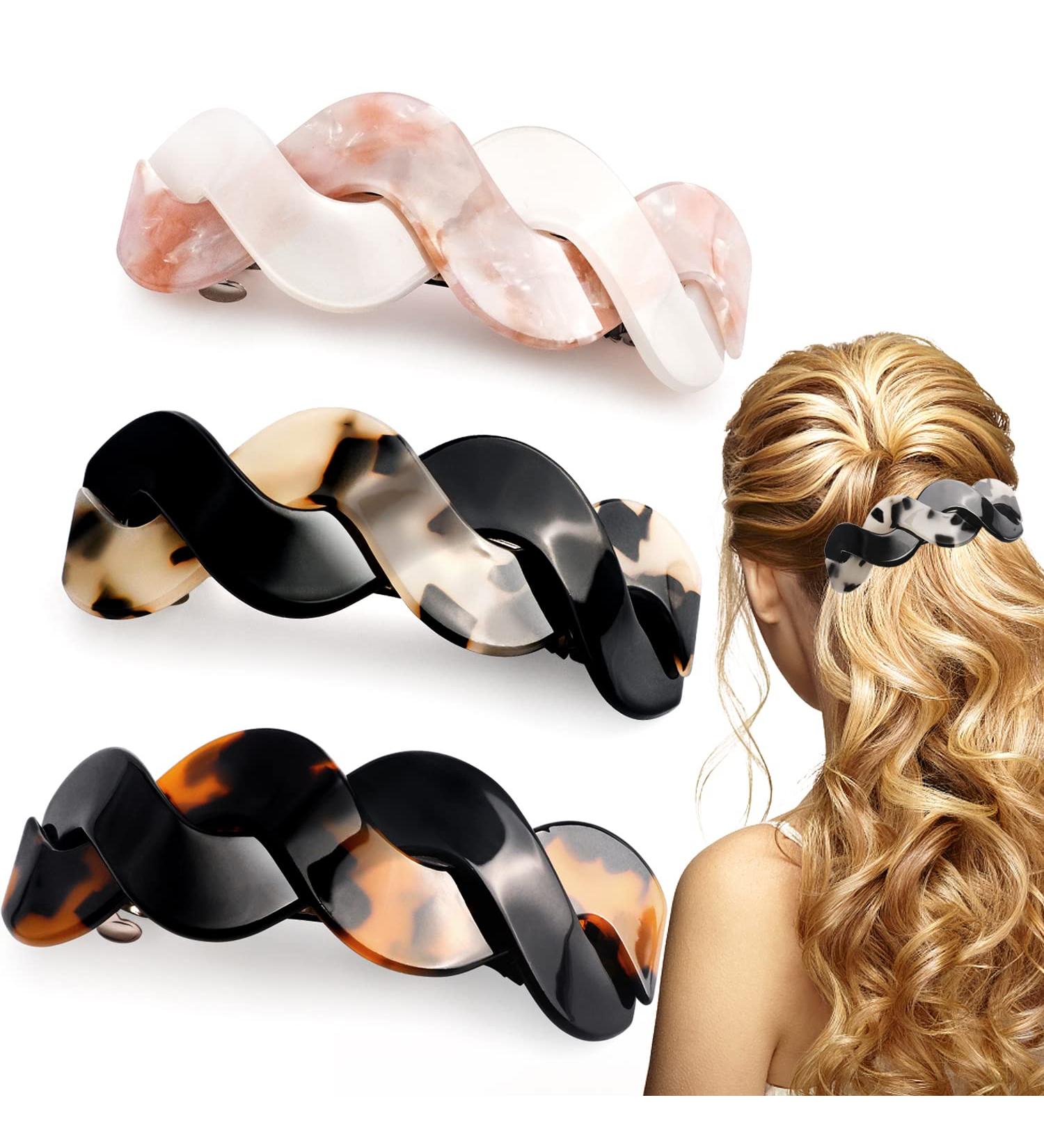 3-Piece Wide Interweave Barrettes for Women - Tortoiseshell Hair Accessories for Thick, Curly, Fine Hair - Buy Online on GoSupps.com