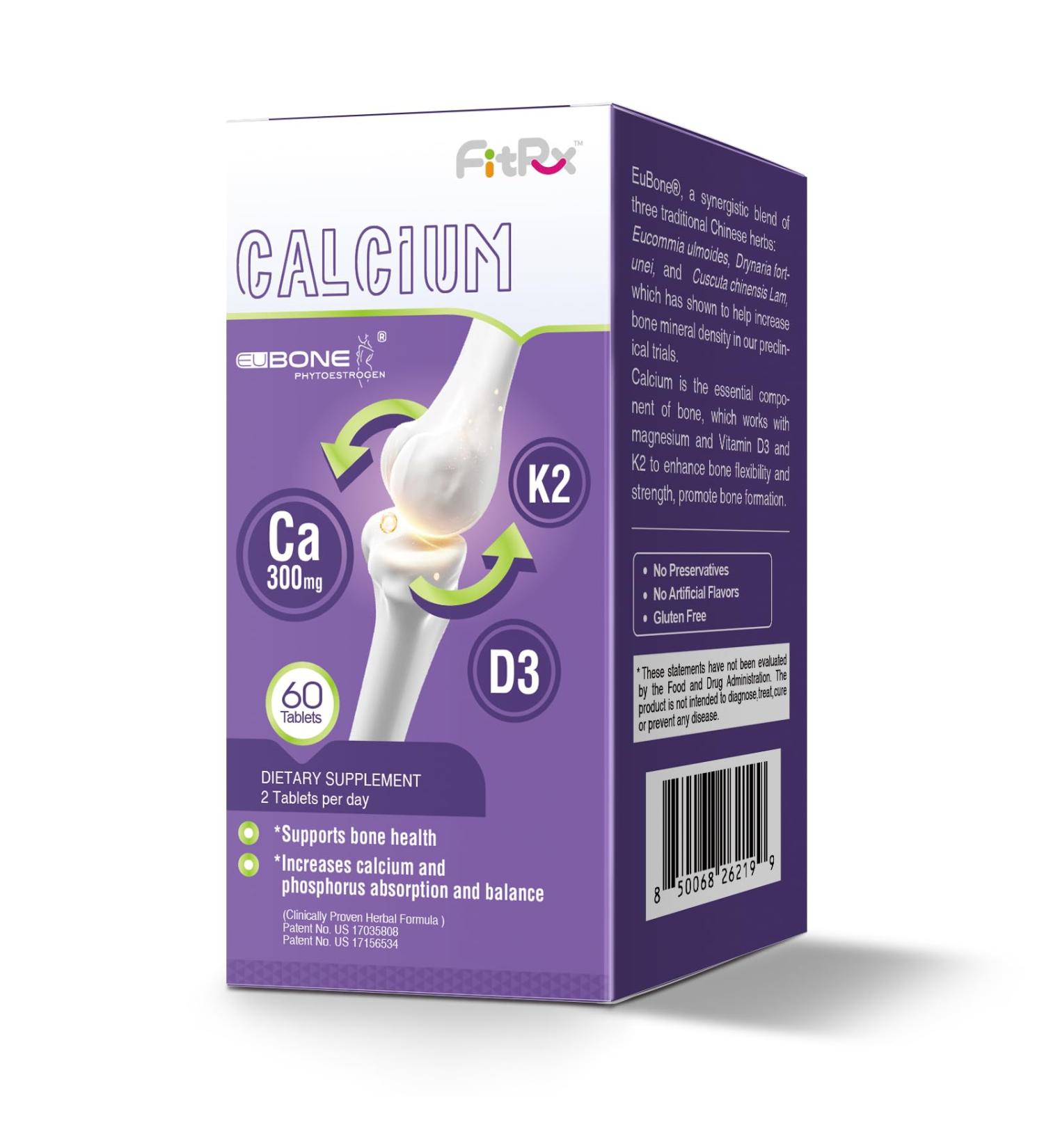 FitRx EuBone Calcium Supplements with Magnesium & 2000IU Vitamin D3 K2 4800IU Bone Health & Strength & Density Plant Based Multivitamin VIT Mini Tablets 30 Servings free 60 Count (Pack of 1) - Buy Online on GoSupps.com