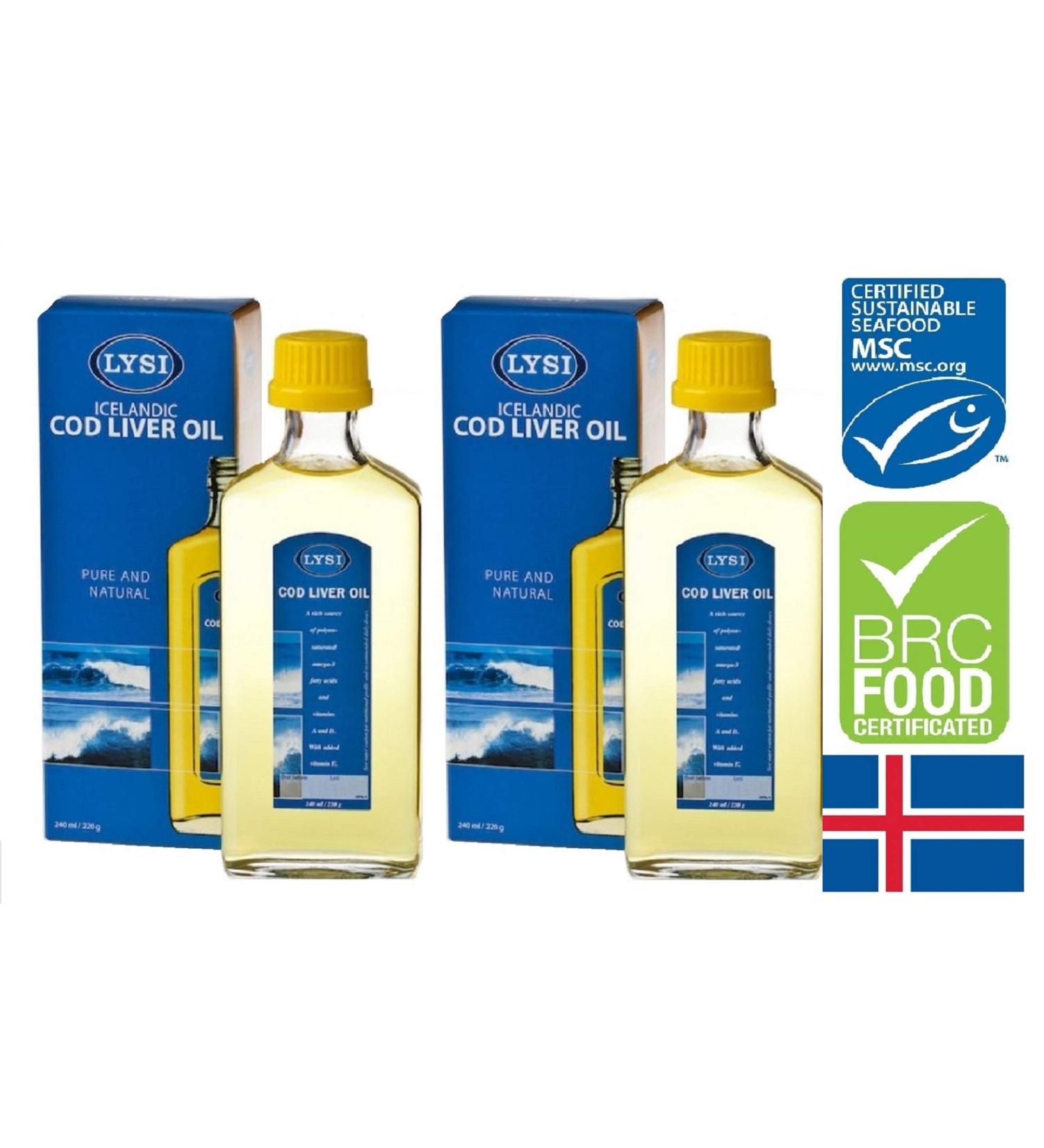 Lysi Cod Liver Oil - High in Omega 3 Natural Flavor 240ml x 2 Bottles - Premium Icelandic Fish Supplement for Optimal Health - Buy Online on GoSupps.com