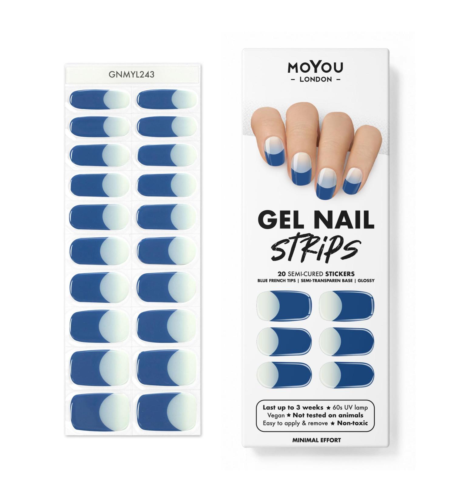 MOYOU LONDON Semi Cured Gel Nail Strips 20 Pc. Gel Wraps for Nails Get 1 Free UV Lamp when you Get 3 or More Easy Apply & Remove for Salon-Quality Manicure -Minimal Effort