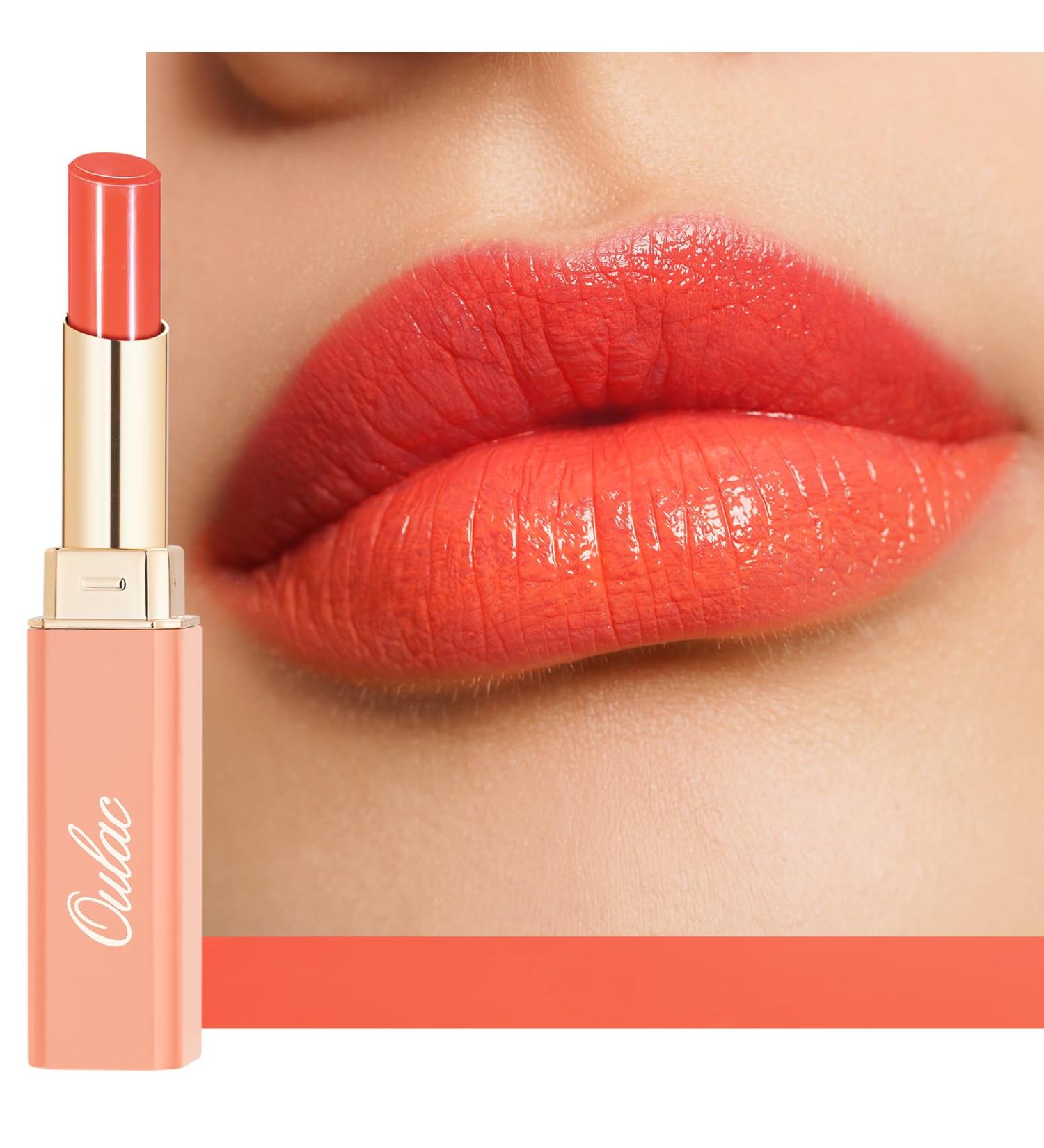 Oulac 2-in-1 Lipstick & Lip Balm - Juicy & Shiny Lip Care for Smooth Hydrated Vegan Orange Shock! - Buy Online on GoSupps.com