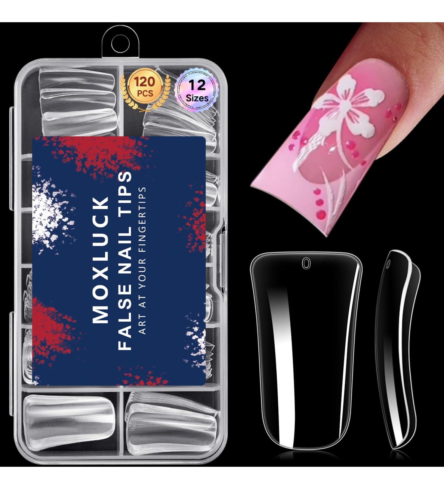 Full Cover Duck Nail Tips - 120Pcs Clear Curved False Acrylic Nails | Short French Fake Nails for DIY Nail Art - 12 Sizes Assorted - Buy Online on GoSupps.com