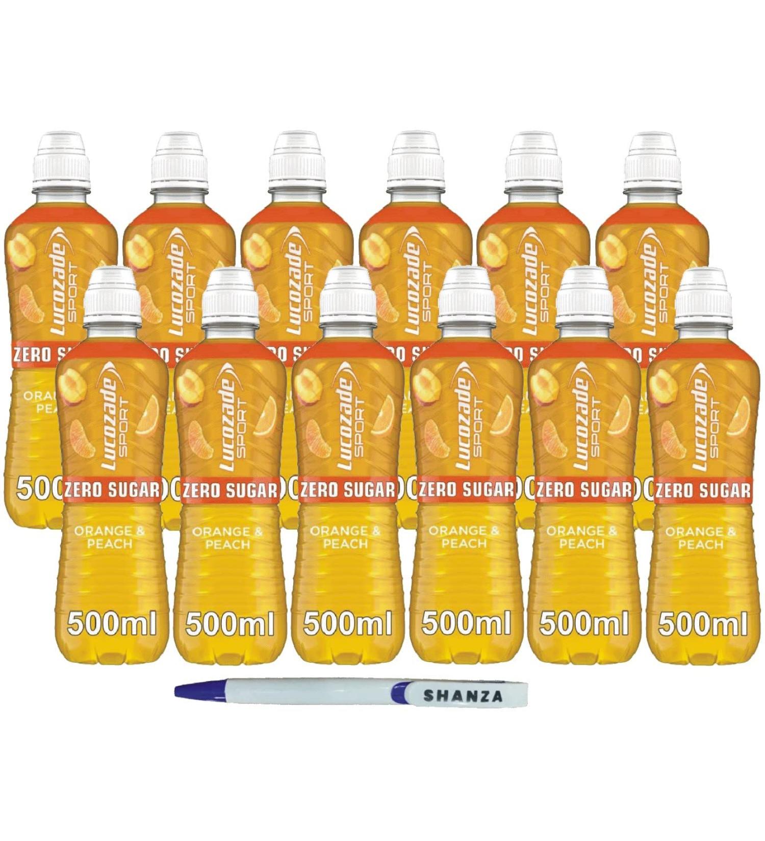 SHANZA DEPARTMENTAL'S Lucozade Sport Zero Suger Orange & Peach Raspberry & Passionfruit 500ml (12 Pack) | With Shanza Pen | Sold By SHANZA DEPARTMENTEL'S (Orange & Peach) 1.0 count