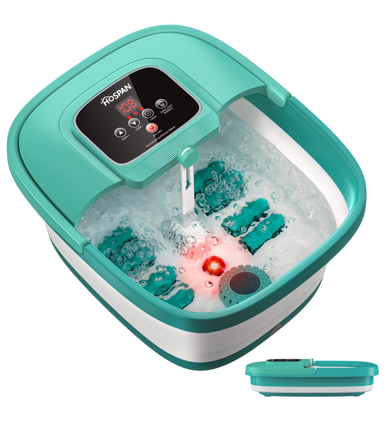 HOSPAN Collapsible Foot Spa with Heat, Bubble, Red Light, and Temperature Control - Sky Blue | Shiatsu Massage Rollers for Relaxation and Stress Relief - Buy Online on GoSupps.com