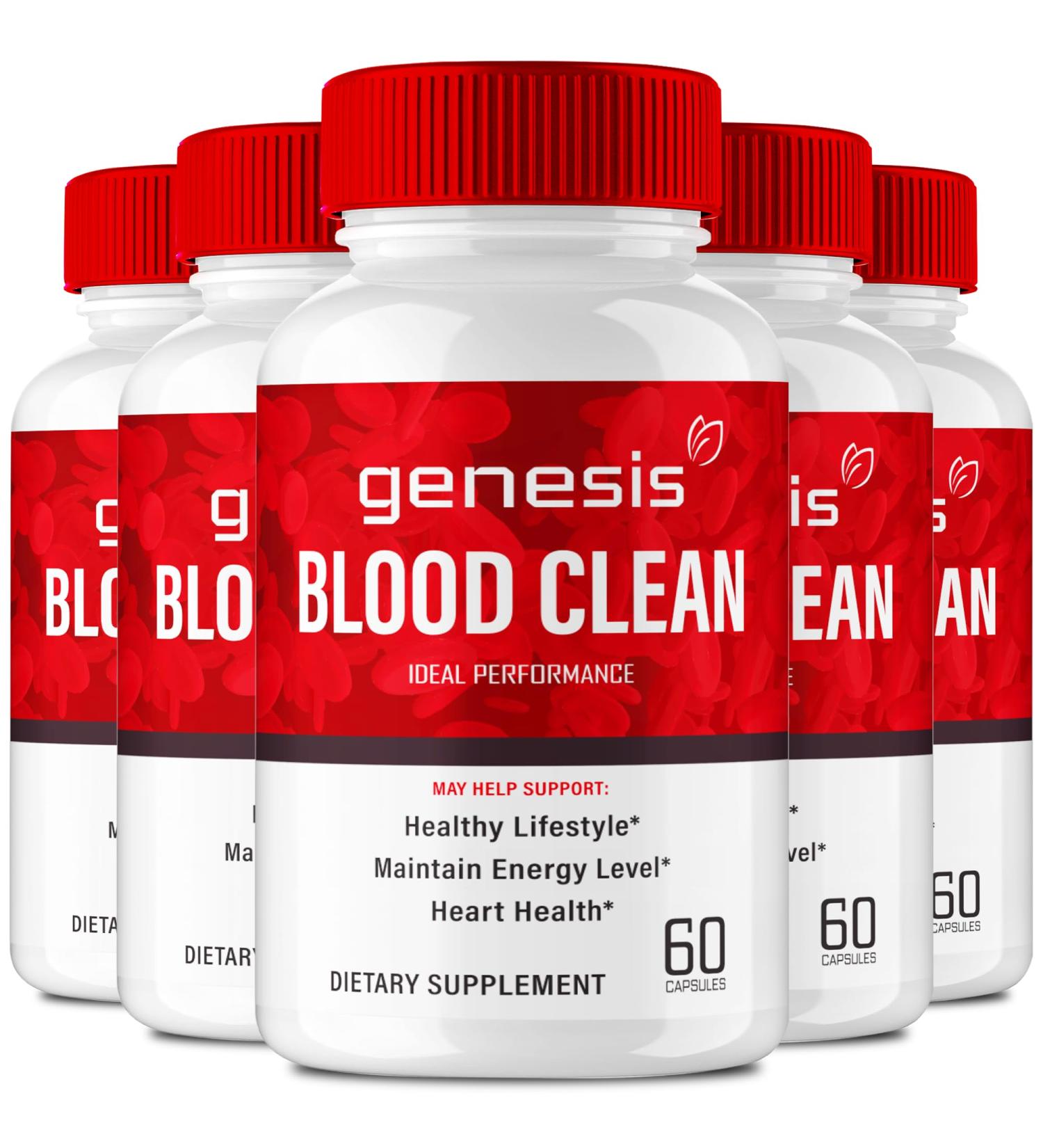 Genesis Blood Clean Capsules - Advanced Formula Supplement for Maximum Strength - Natural Blood Vessel Cleaner GenesisBlood Clean Pills GenesisBloodClean Pastillas Reviews (5 Pack) - Buy Online on GoSupps.com