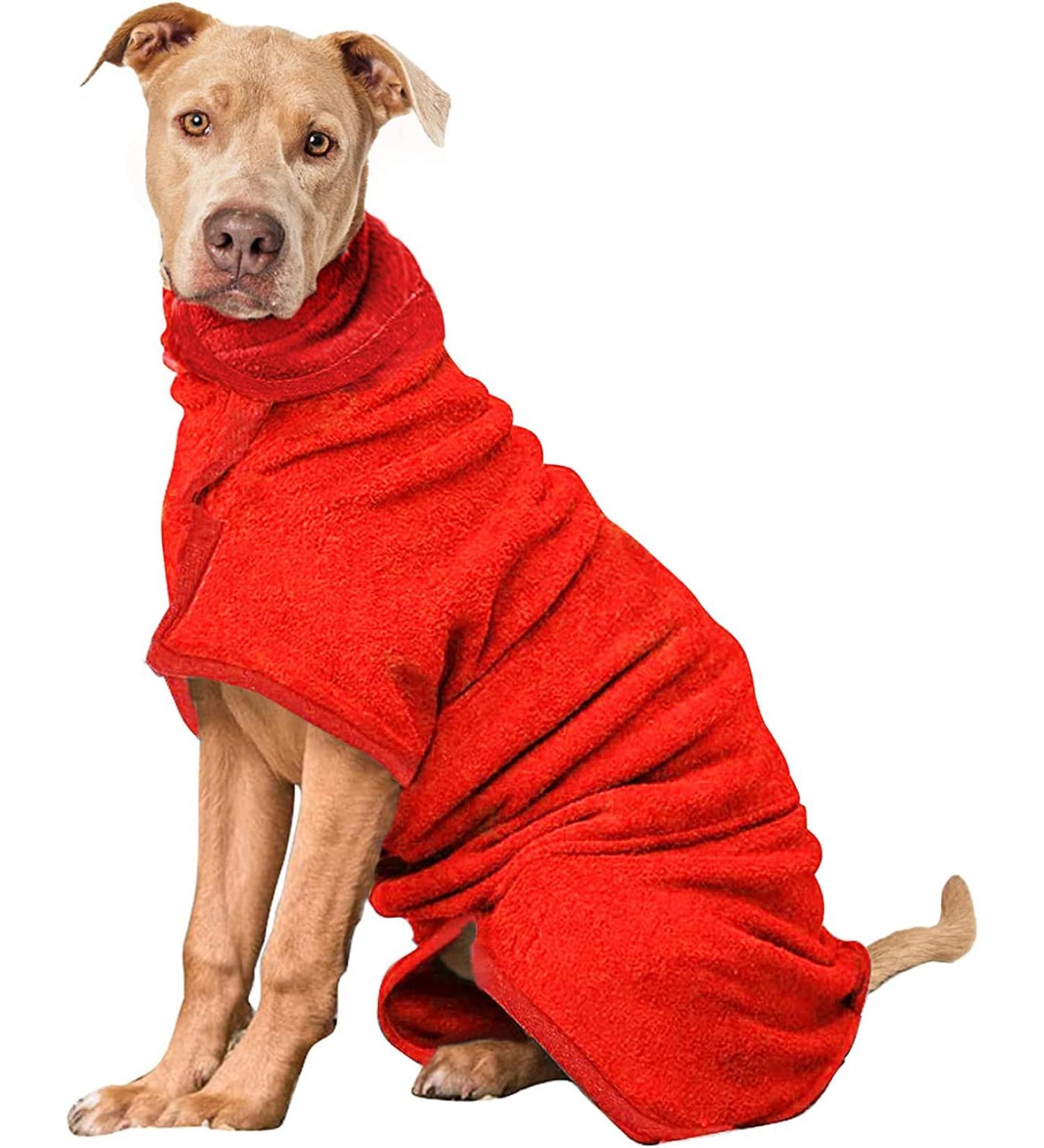 Pettom XXL Red Dog Bathrobe - Fast-Drying Microfiber Towel for Small Medium & Large Dogs | Bathing Accessories - Buy Online on GoSupps.com