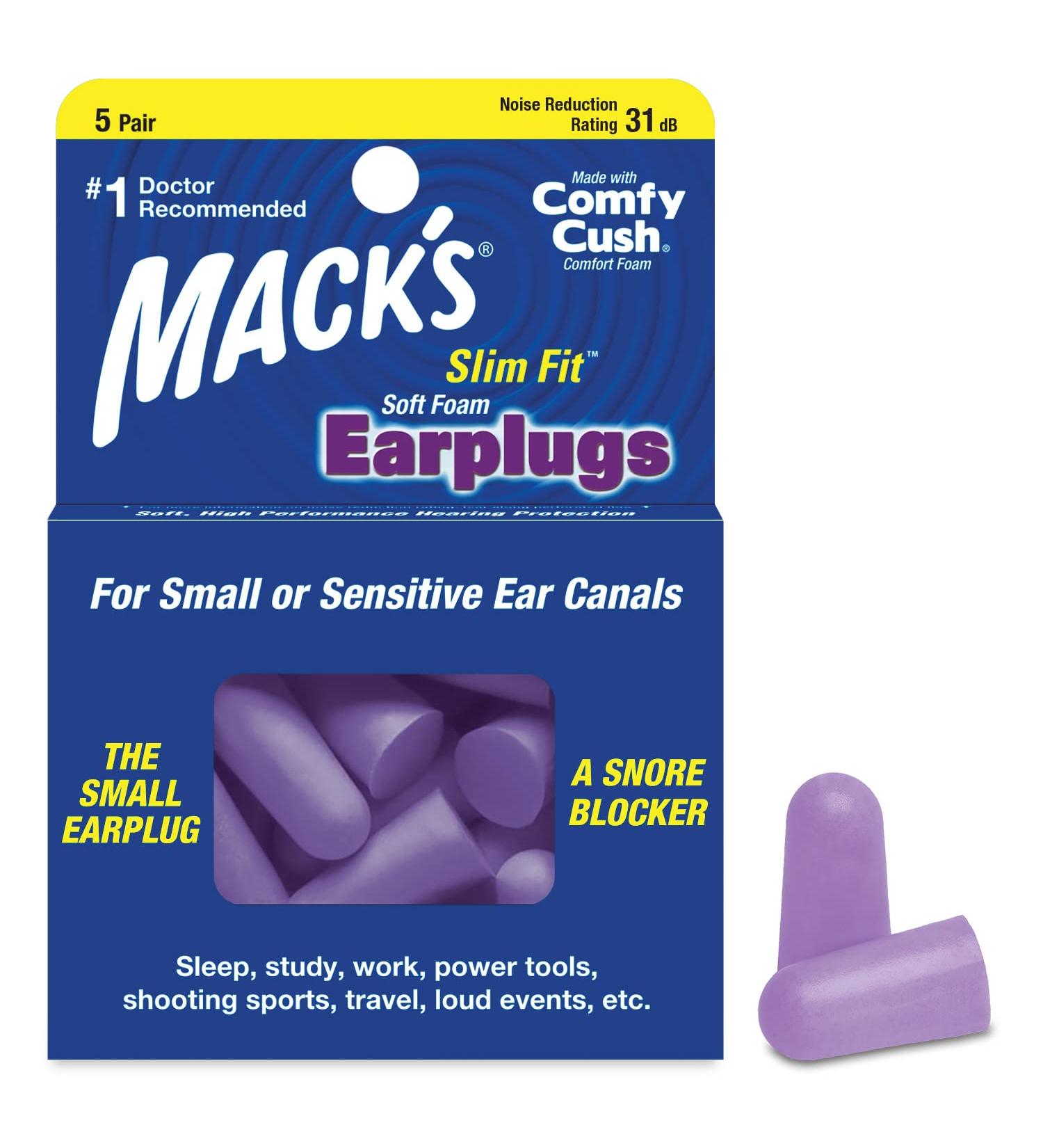 Mack's Slim Fit Soft Foam Earplugs - Purple 5 Pair | Small Ear Plugs for Sleeping Snoring Travel Concerts & Shooting | Made in USA - Buy Online on GoSupps.com