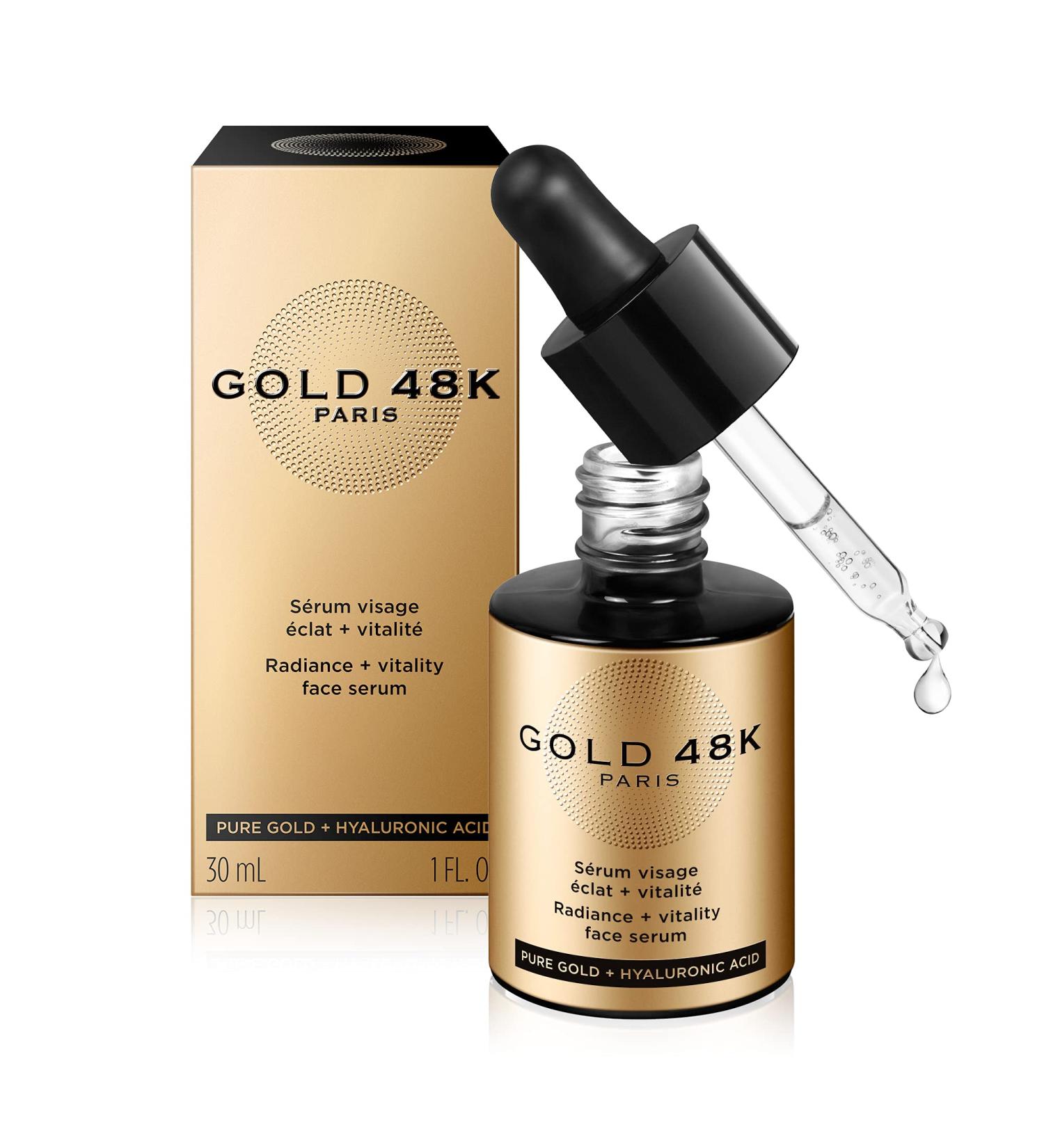 GOLD 48K - Radiance + Vitality Face Serum - Pure Gold + Hyaluronic Acid - 30 mL - Buy Online on GoSupps.com