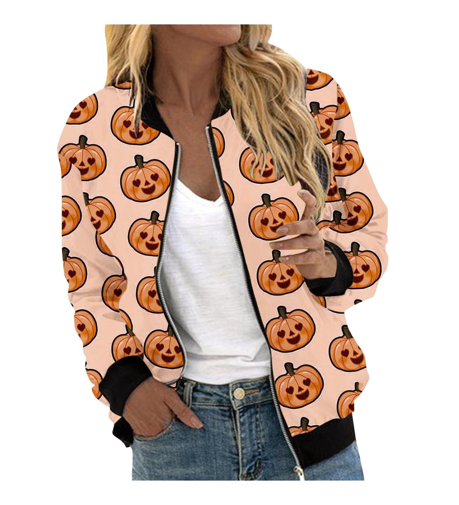oelaio Women's Fashion Long Sleeve Halloween Zipper Print Outing Causal Coat Cardigan Orange XX-Large - Buy Online on GoSupps.com