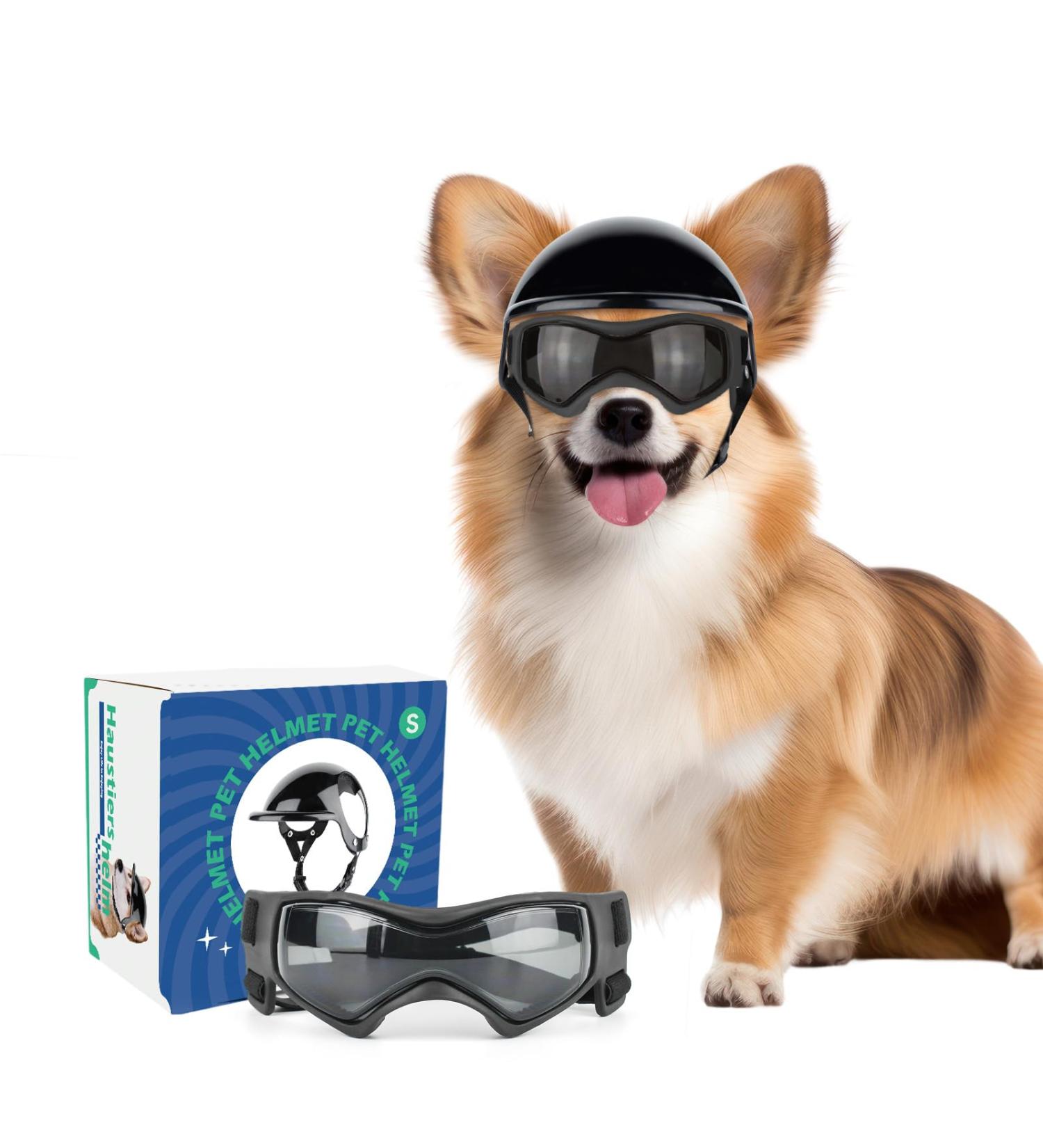 PETLESO Dog Goggles with Helmet Set | 2-Piece Black Dog Goggles & Helmet for Small & Medium Dogs - UV Protection & Safety - Buy Online on GoSupps.com