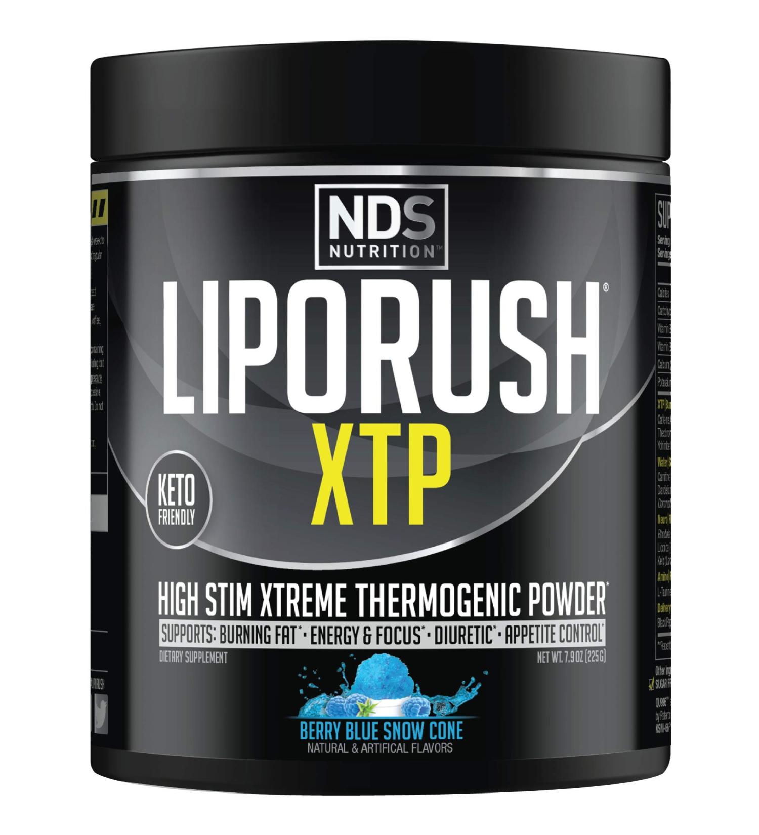 NDS Nutrition LipoRush XTP Thermogenic Fat Burner - Extreme Energy & Focus Powder with L-Carnitine - Blue Berry Snow Cone - 45 Servings - Buy Online on GoSupps.com