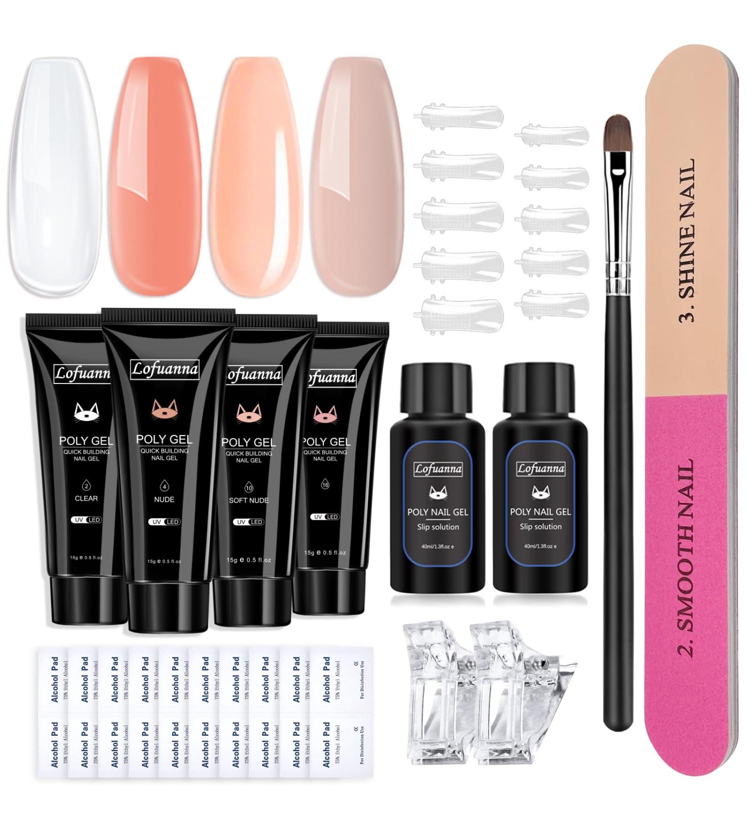 Lofuanna Poly Gel Nail Kit - Nude Set | 4 Colors Poly Extension Gel Starter Kit with Slip Solution | All-in-One Nail Strengthening Gel | DIY for Beginners - Buy Online on GoSupps.com