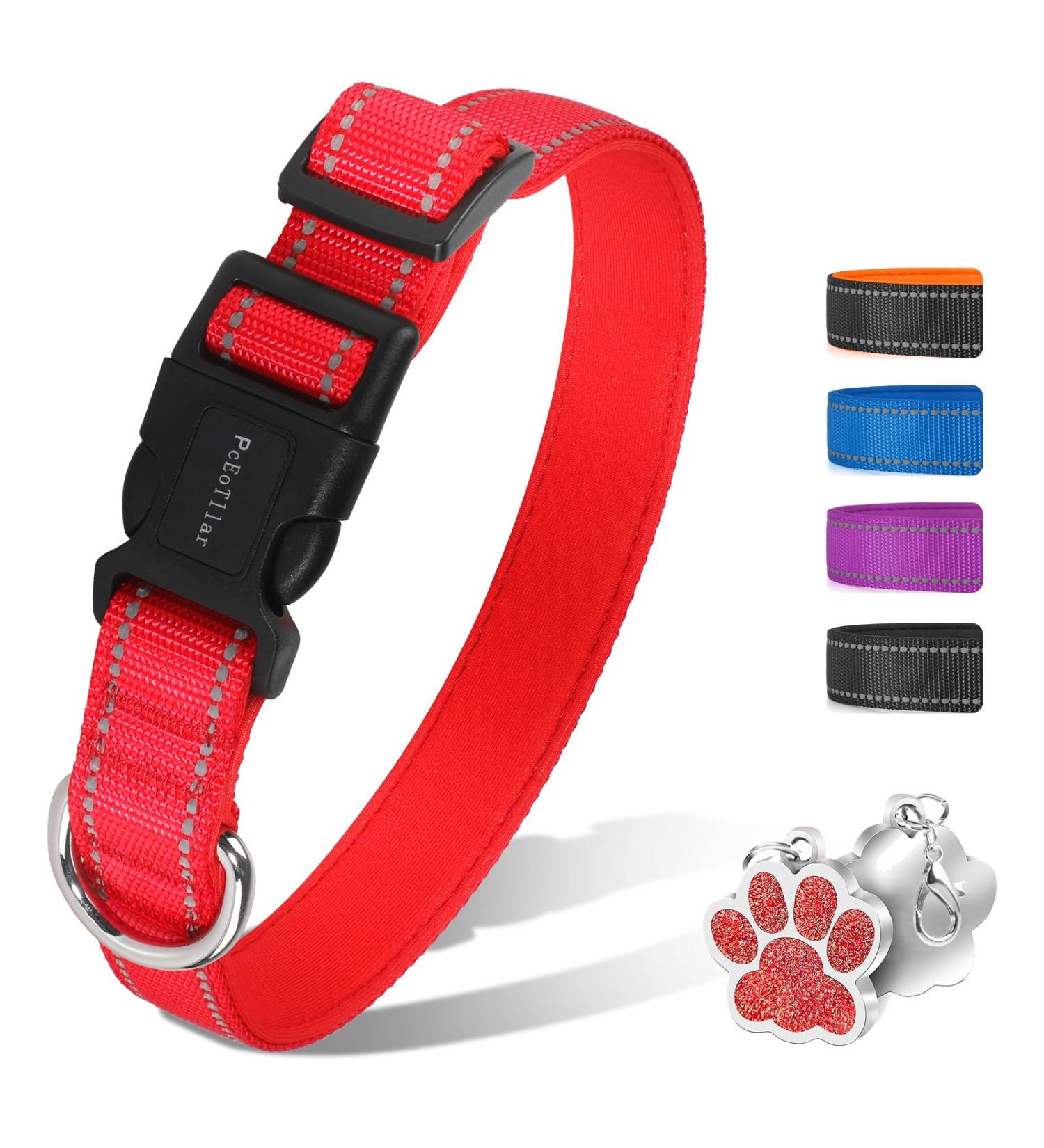 PCOTLLAR Adjustable Padded Reflective Dog Collar for Small & Large Dogs - Soft Neoprene Red (30-40cm) - Buy Online on GoSupps.com