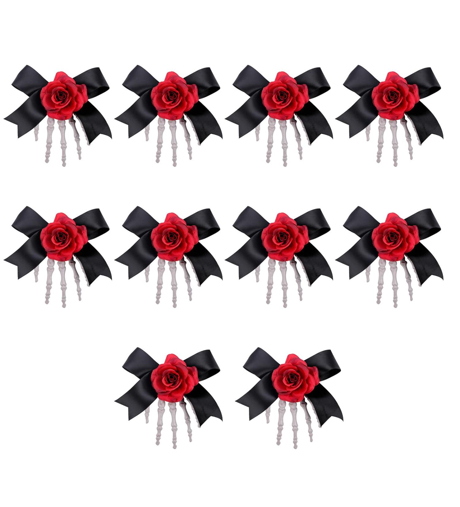 ZONEBEST Hairs Clip 10Pcs Eye Catching Hairpins Halloween Theme Party Essential Skeleton Hand Bone Rose Bowknot Hair Clip Accessories Red - Buy Online on GoSupps.com