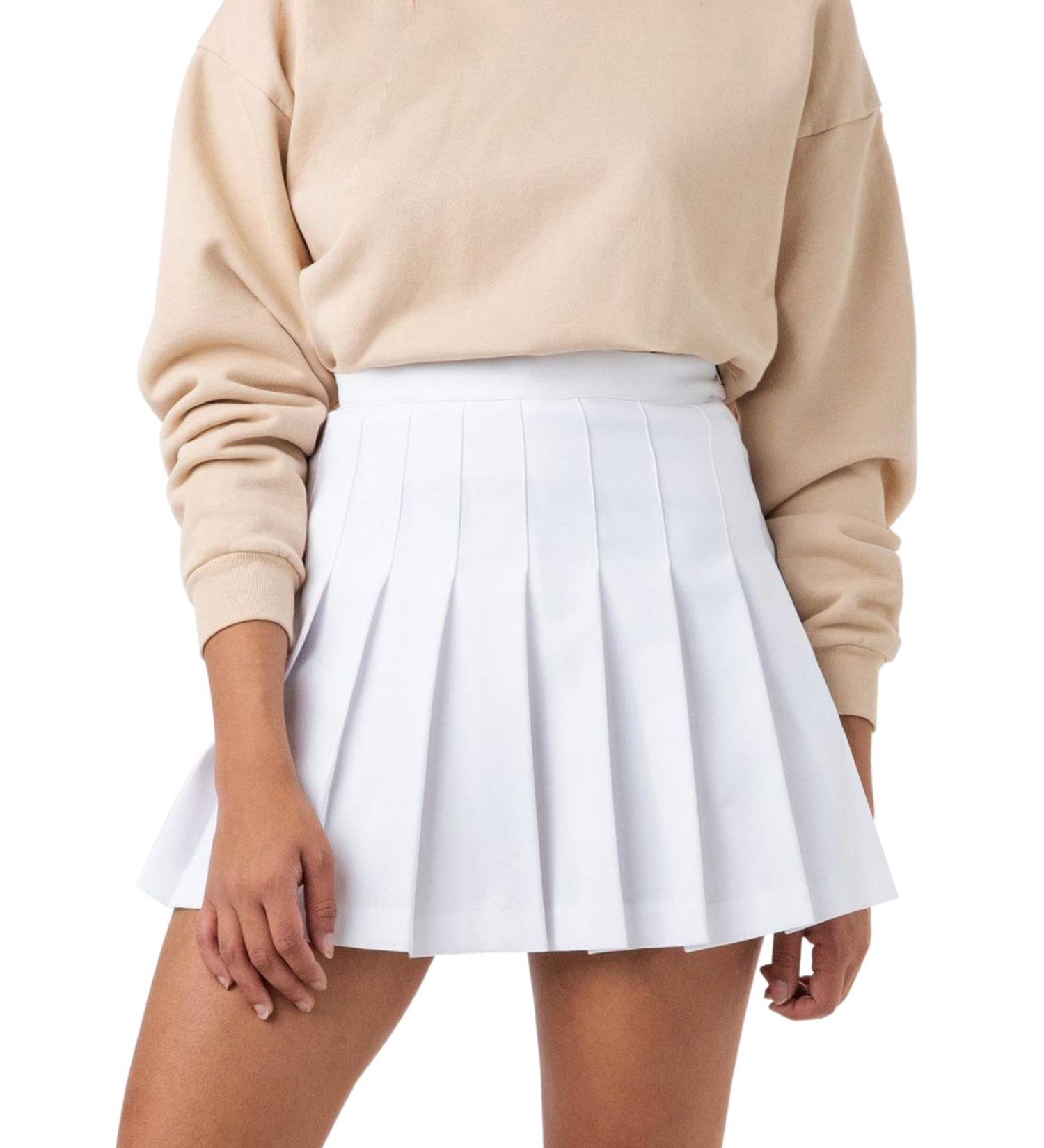 Women's High Waisted Pleated Tennis Skirt with Lining Shorts - A-Line Skater Style | White, Medium - Buy Online on GoSupps.com