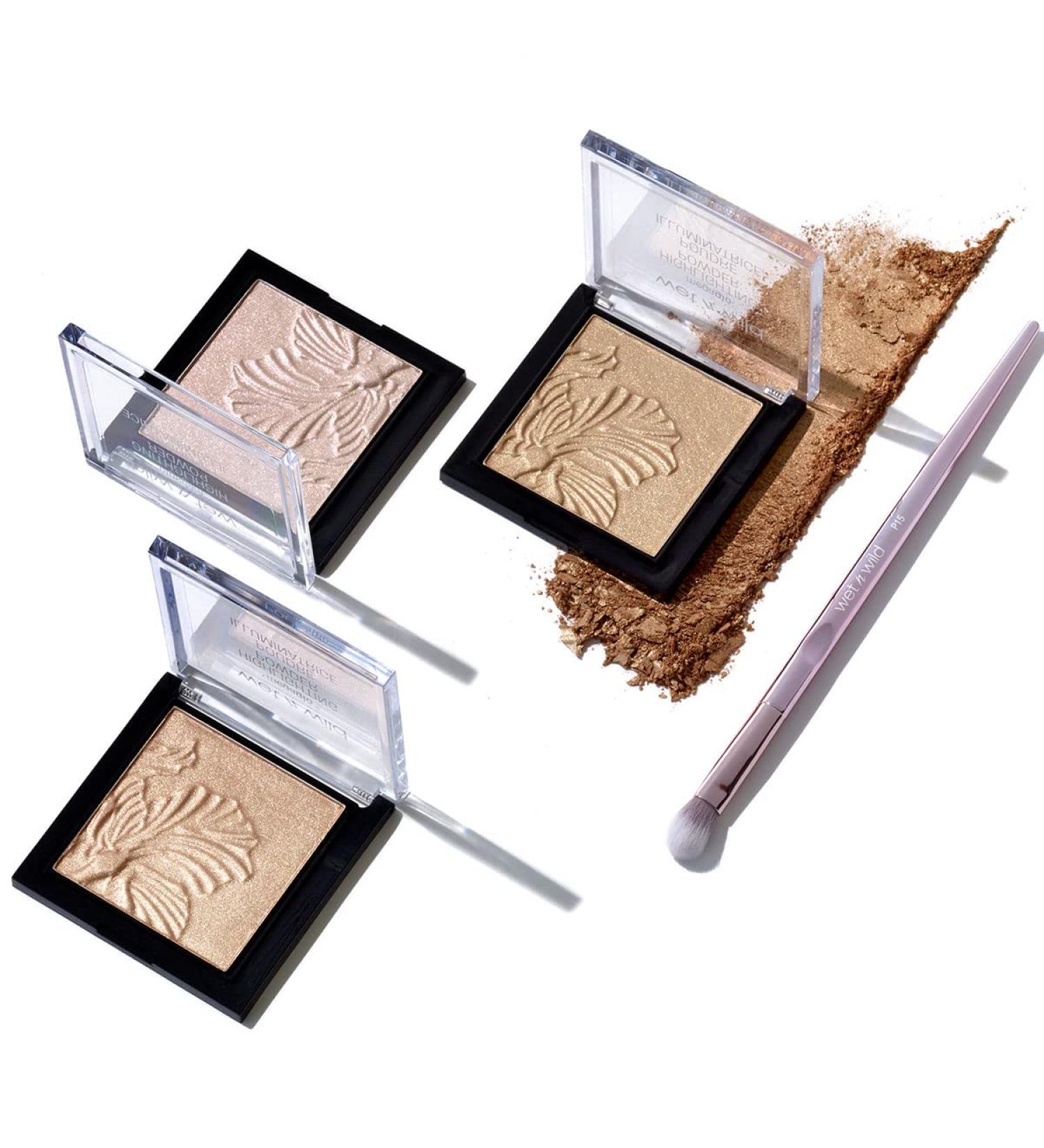 Wet n Wild Mega Glo Highlighter Makeup Powder Set - Blossom Glow, Golden Flower Crown, Precious Petals + Pro Line Tapered Blending Brush - Buy Online on GoSupps.com