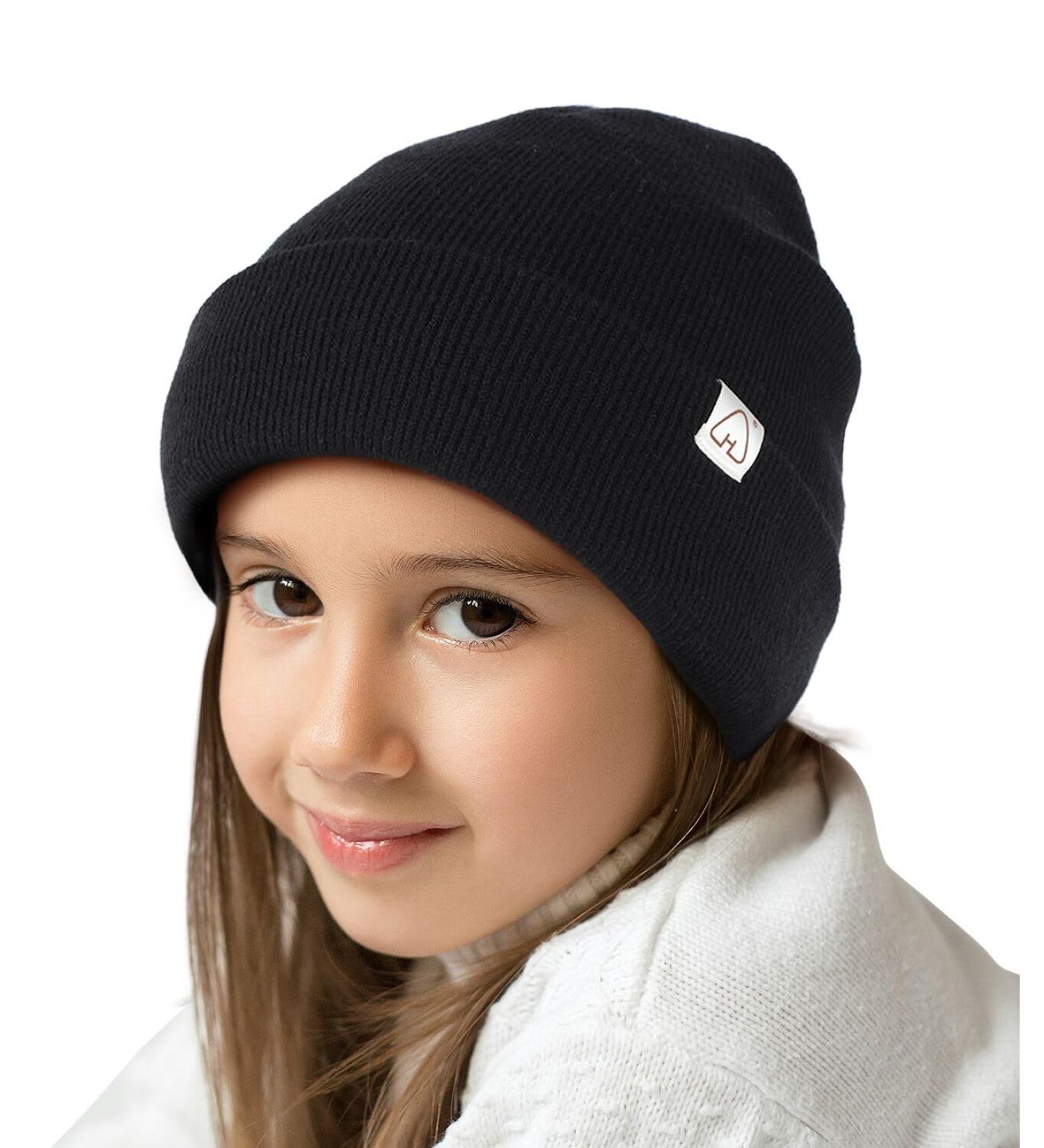 Satin Lined Toddler Beanie Hat | Winter Knit Hats for Boys and Girls | Black Cuffed Beanie with Silk Lining - One Size - Buy Online on GoSupps.com