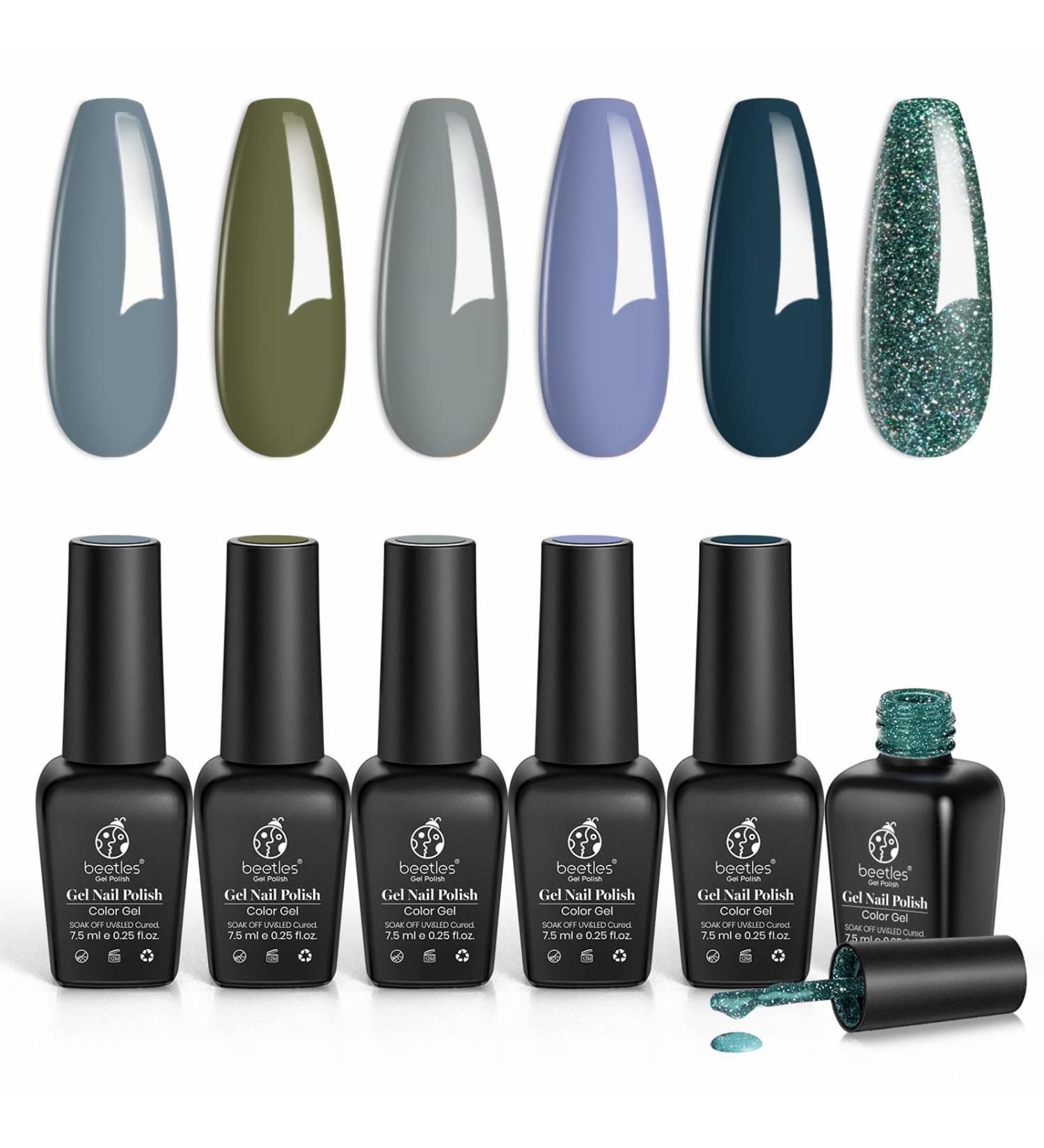 Beetles 6 Colors Gel Nail Polish Set - Snow Mountain Collection Grey Nude Blue Glitter Green Gel Polish Kit Soak Off Nail Uv Lamp Winter Gel Nail Kit Manicure Kit Salon Nail Art Design - Buy Online on GoSupps.com