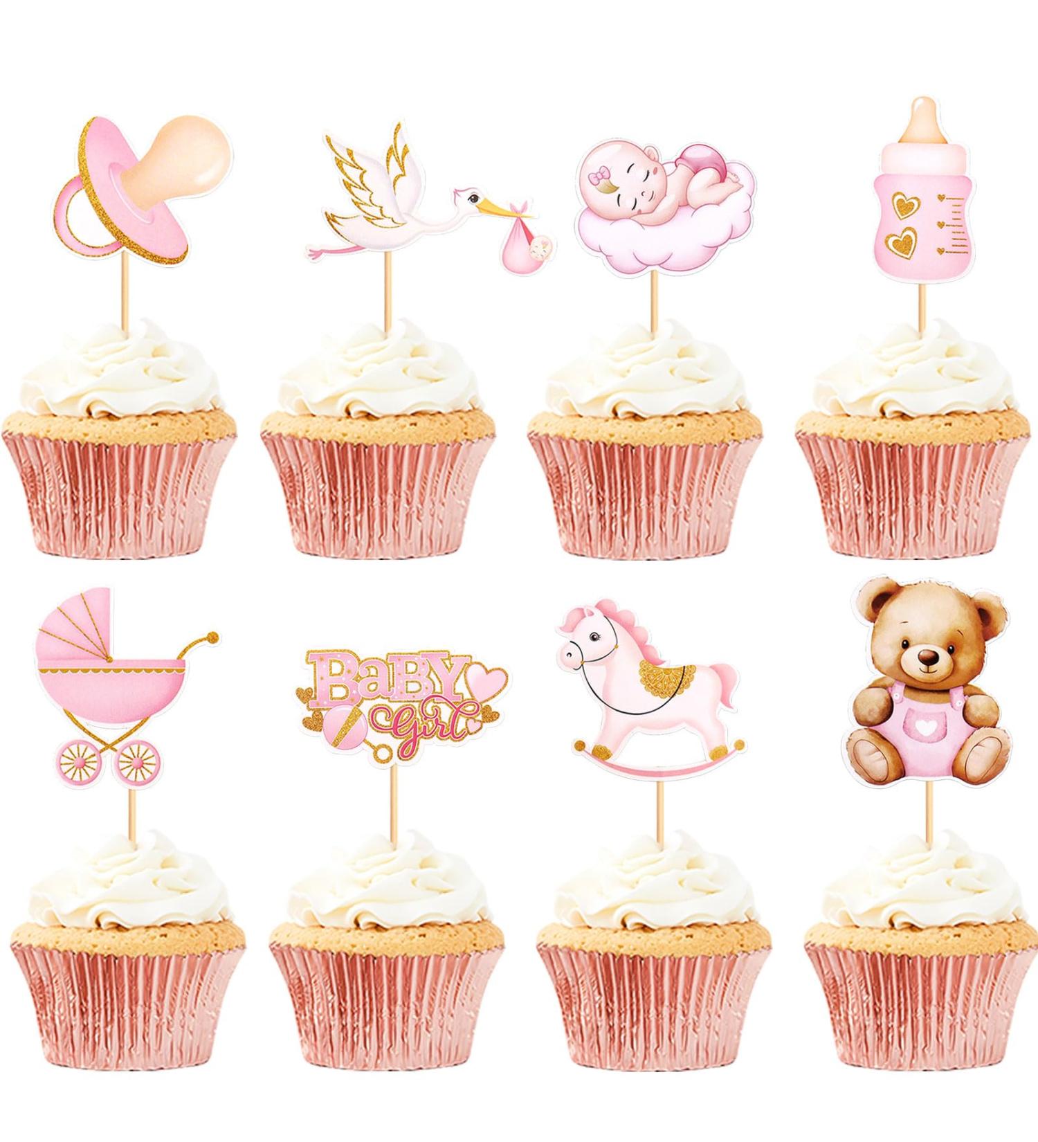 Keaziu 32 Pack Baby Girl Cupcake Toppers It's a Girl Cupcake Picks Pink Bear Nipple Feeder Trojans Stroller Baby Shower Birthday Party Decoration Pink Girl - Buy Online on GoSupps.com