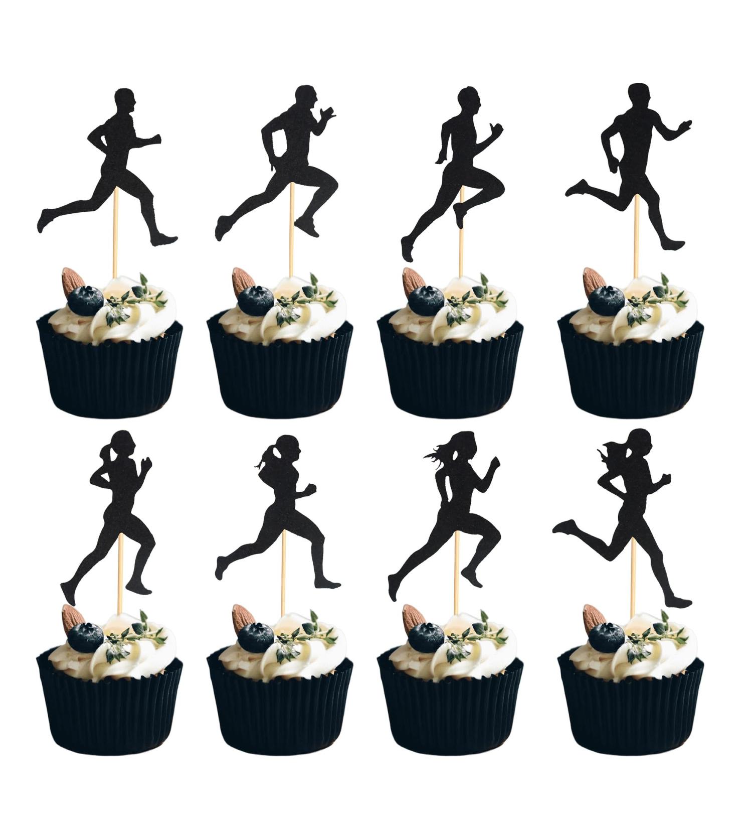 Arthsdite 24Pcs Running Cupcake Toppers Sports Fitness Cupcake Picks for Running Theme Boys Girls Birthday Party Cake Decorations Supplies - Black Glitter - Buy Online on GoSupps.com