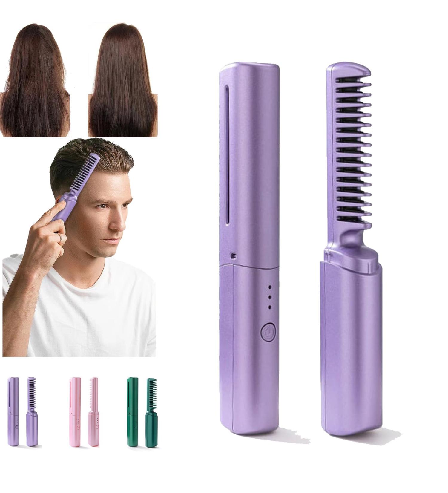 2024 Wireless Mini Hair Straightener & Hot Comb for Black Women - Portable Rechargeable Hairdressing Tool (Purple - Buy Online on GoSupps.com