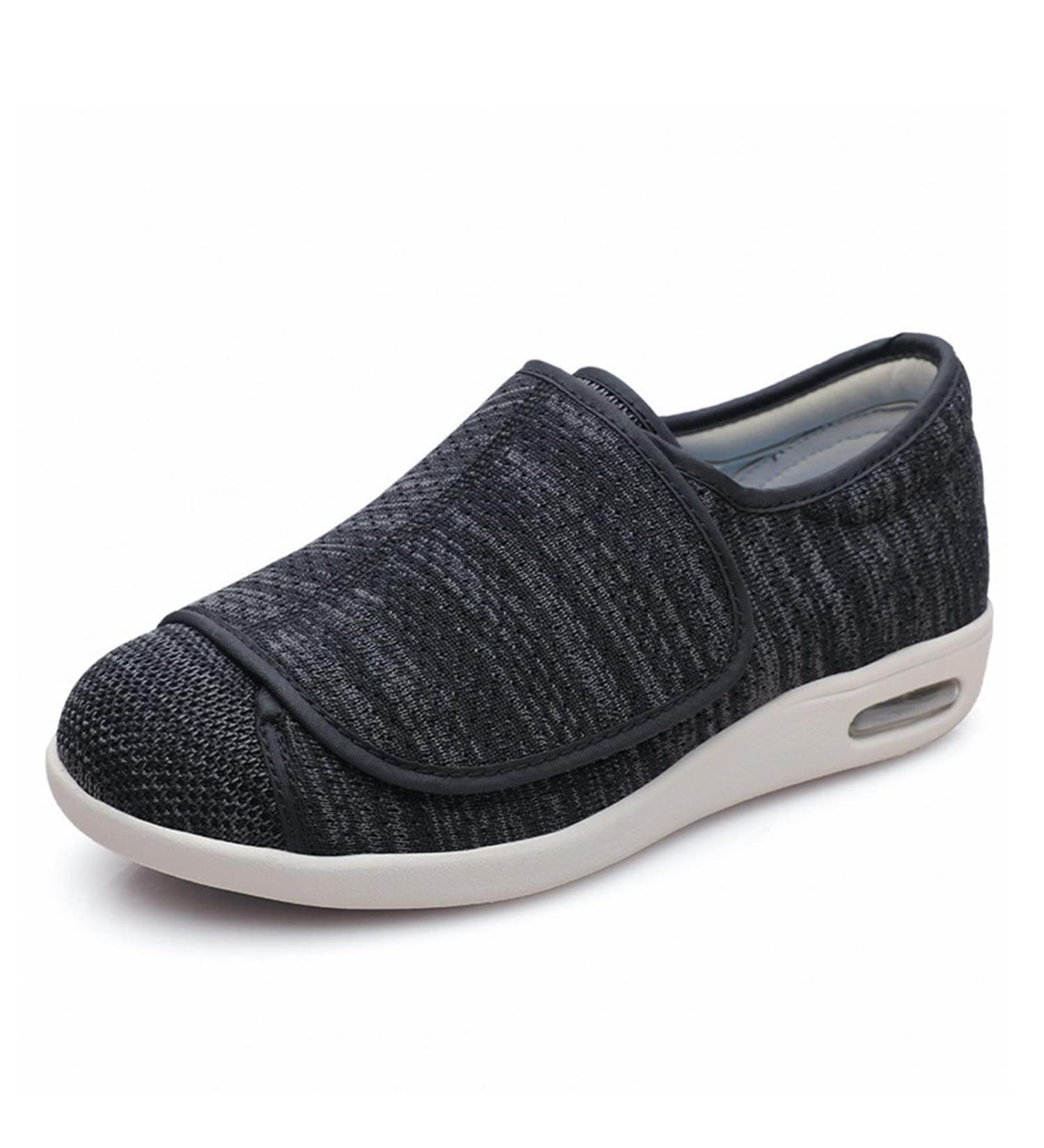 Adjustable Men's Diabetic Slippers - Wide Orthopedic Walking Shoes for Elderly with Arthritis, Fasciitis, Swollen Feet - Black/Grey, Size [insert size] - Buy Online on GoSupps.com