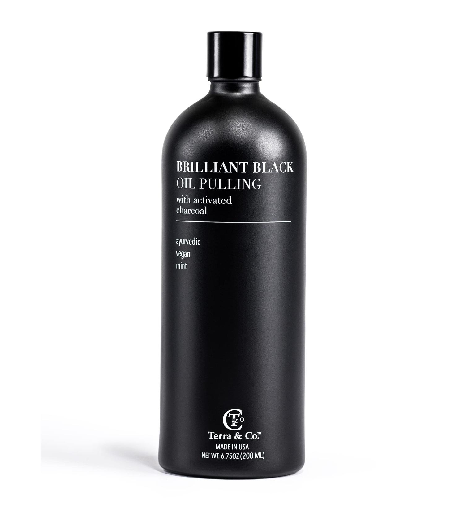 Terra & Co. Brilliant Black Oil Pulling - Natural Ayurvedic Activated Charcoal & Coconut Oil 200ml - Buy Online on GoSupps.com
