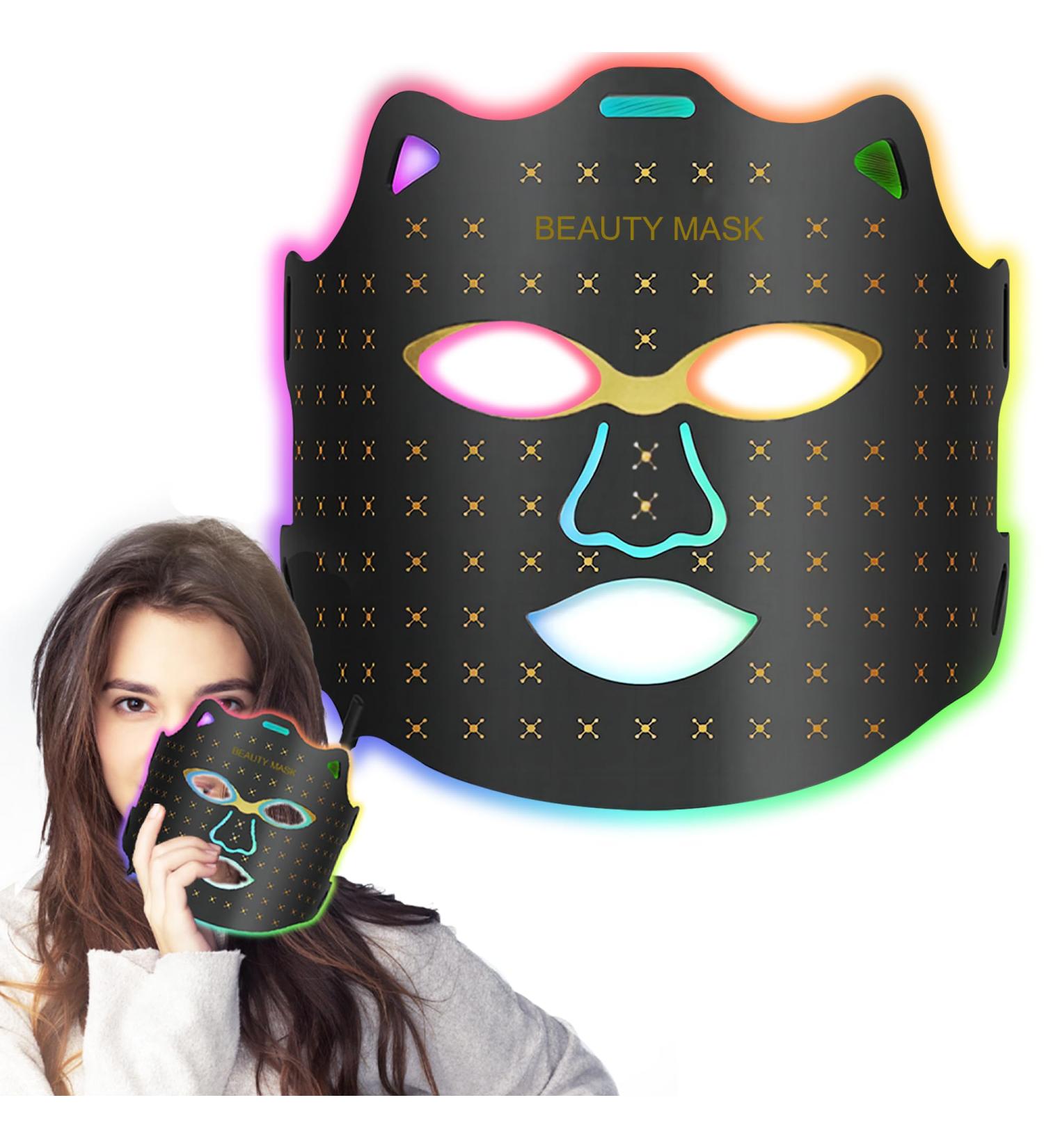 Flexible Silicone Facial Mask - Portable Red & Blue LED Therapy for Skin Care | Remote Control 7 Colors - Buy Online on GoSupps.com