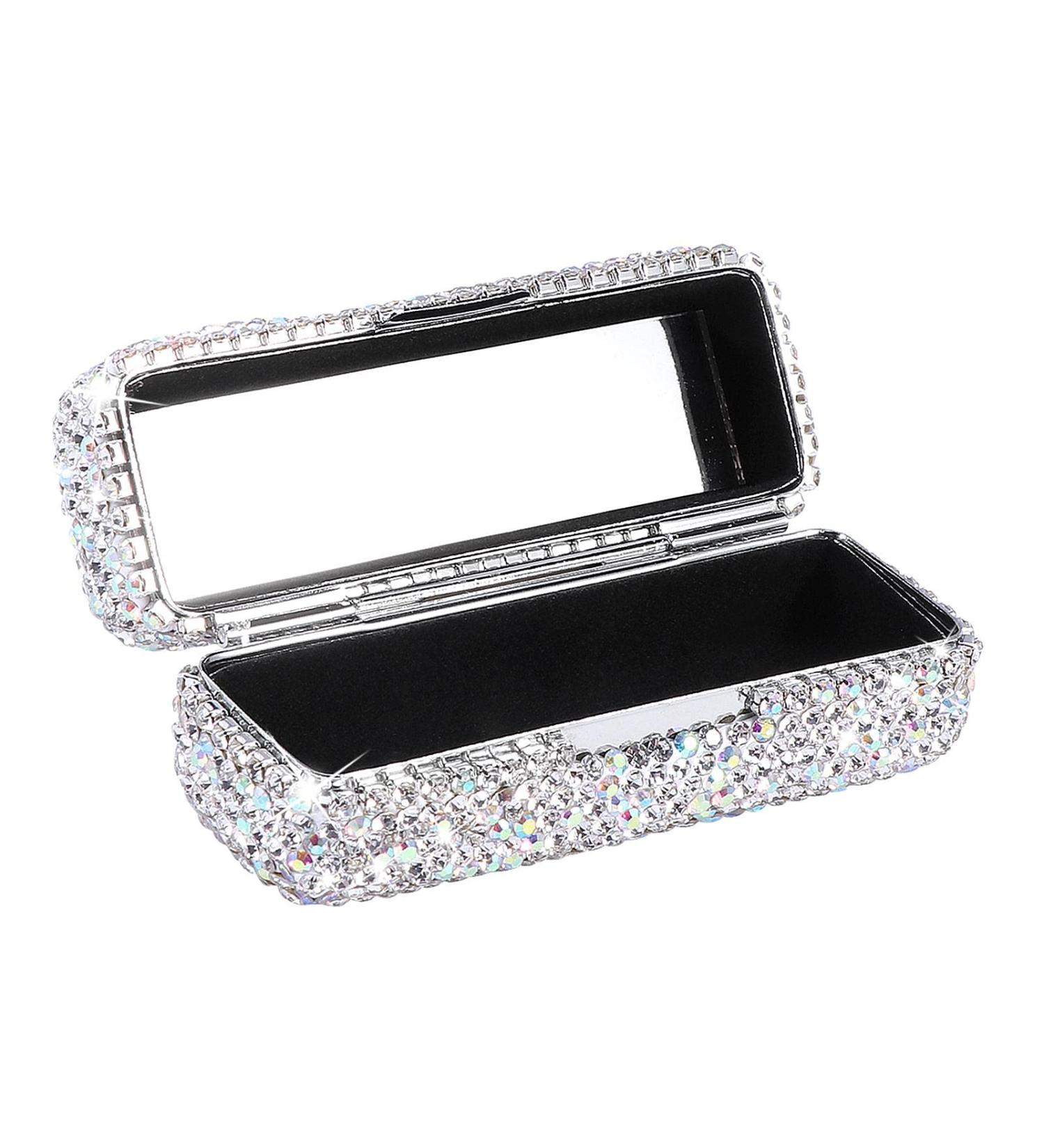 Crystal Lipstick Case Holder with Mirror - Rhinestone Lipstick Organizer - Buy Online on GoSupps.com