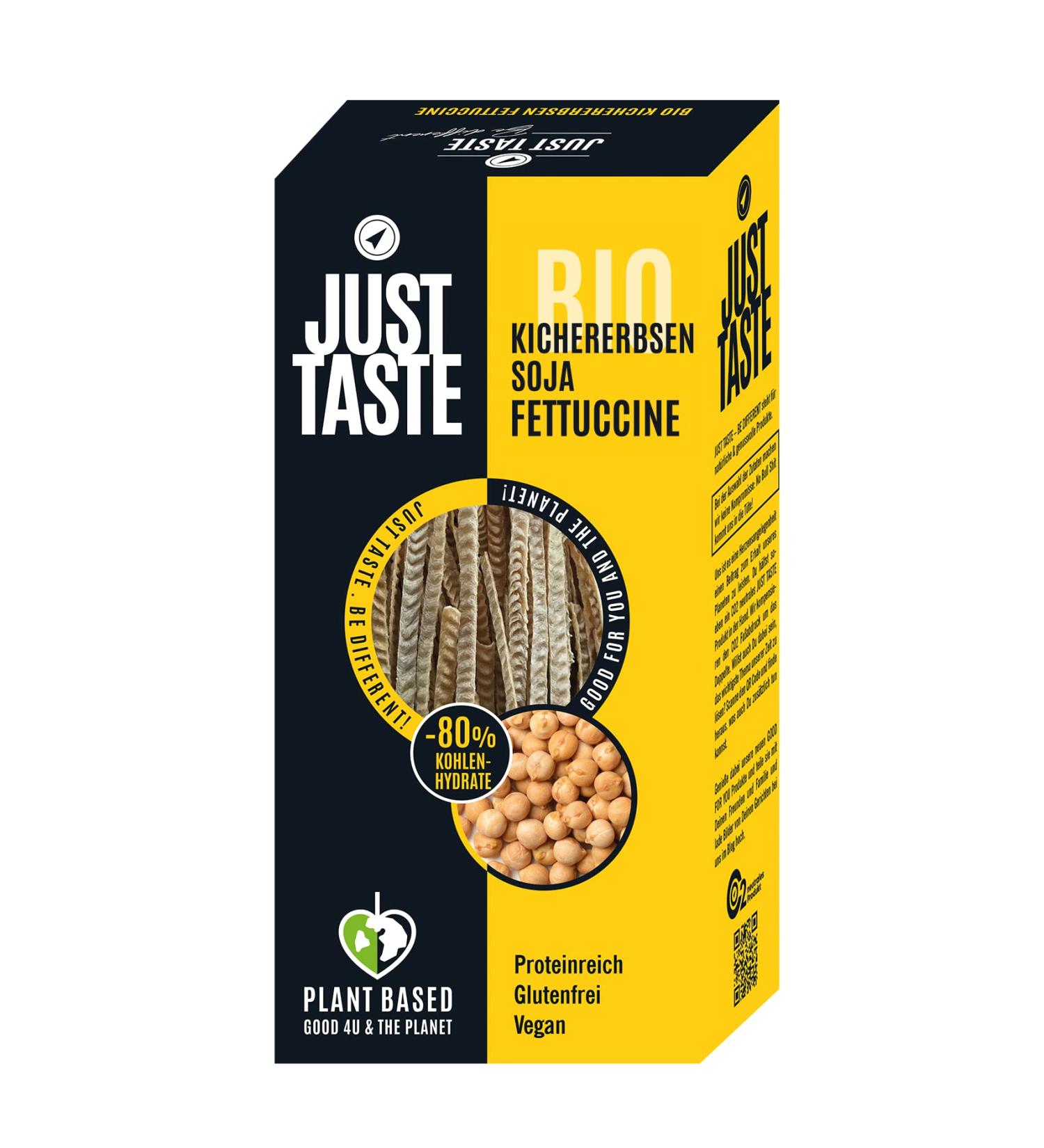  Just Taste Be different JUST TASTE Chickpea Fettuccine The new organic plant-based pasta 250 g - Buy Online on GoSupps.com