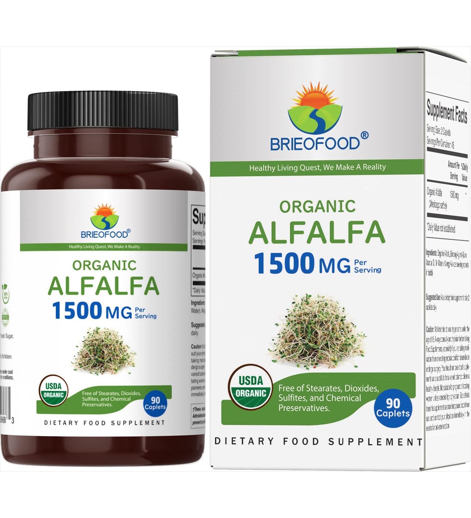 Brieofood Organic Alfalfa 1500mg | 90 Vegetarian Tablets | Gluten-Free & Non-GMO - Buy Online on GoSupps.com