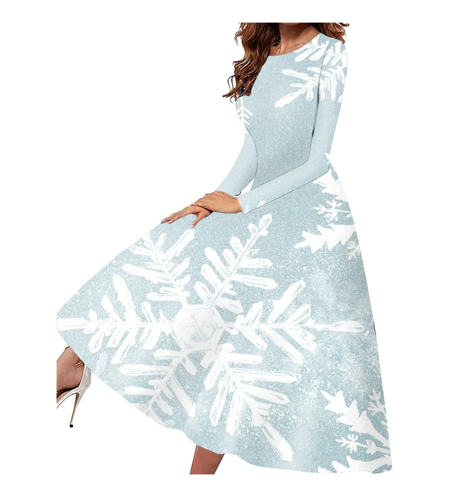 Women's Christmas Dress - Long Sleeve Sweater with Moose & Snowman Motif | Stylish Clubwear in Light Blue XL - Buy Online on GoSupps.com
