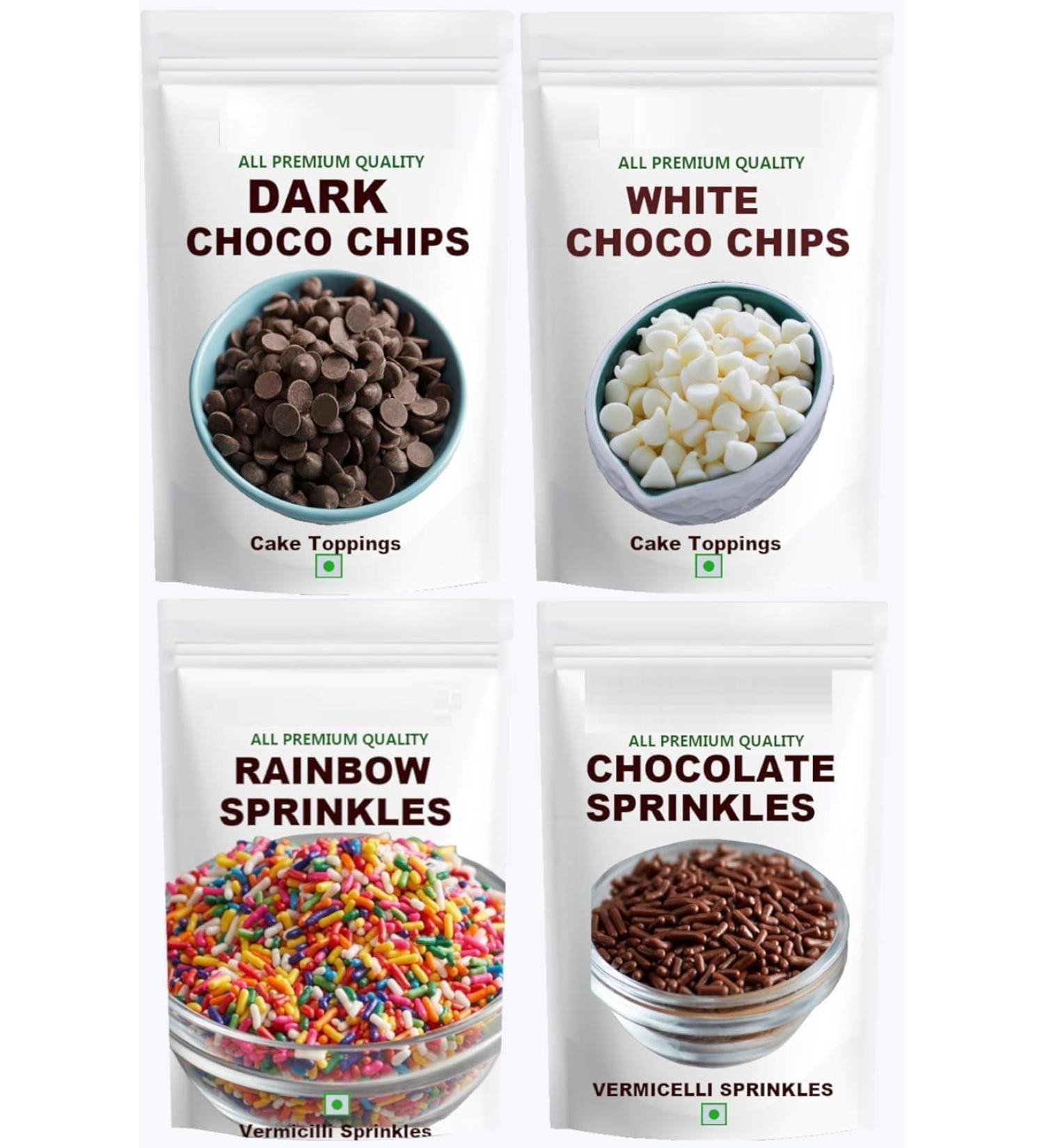 HK Cake Decorative Sprinkles Set (Rainbow Brown) Dark Chocolate Chips and Milk Chocolate Chips 200g (50g each) - Buy Online on GoSupps.com