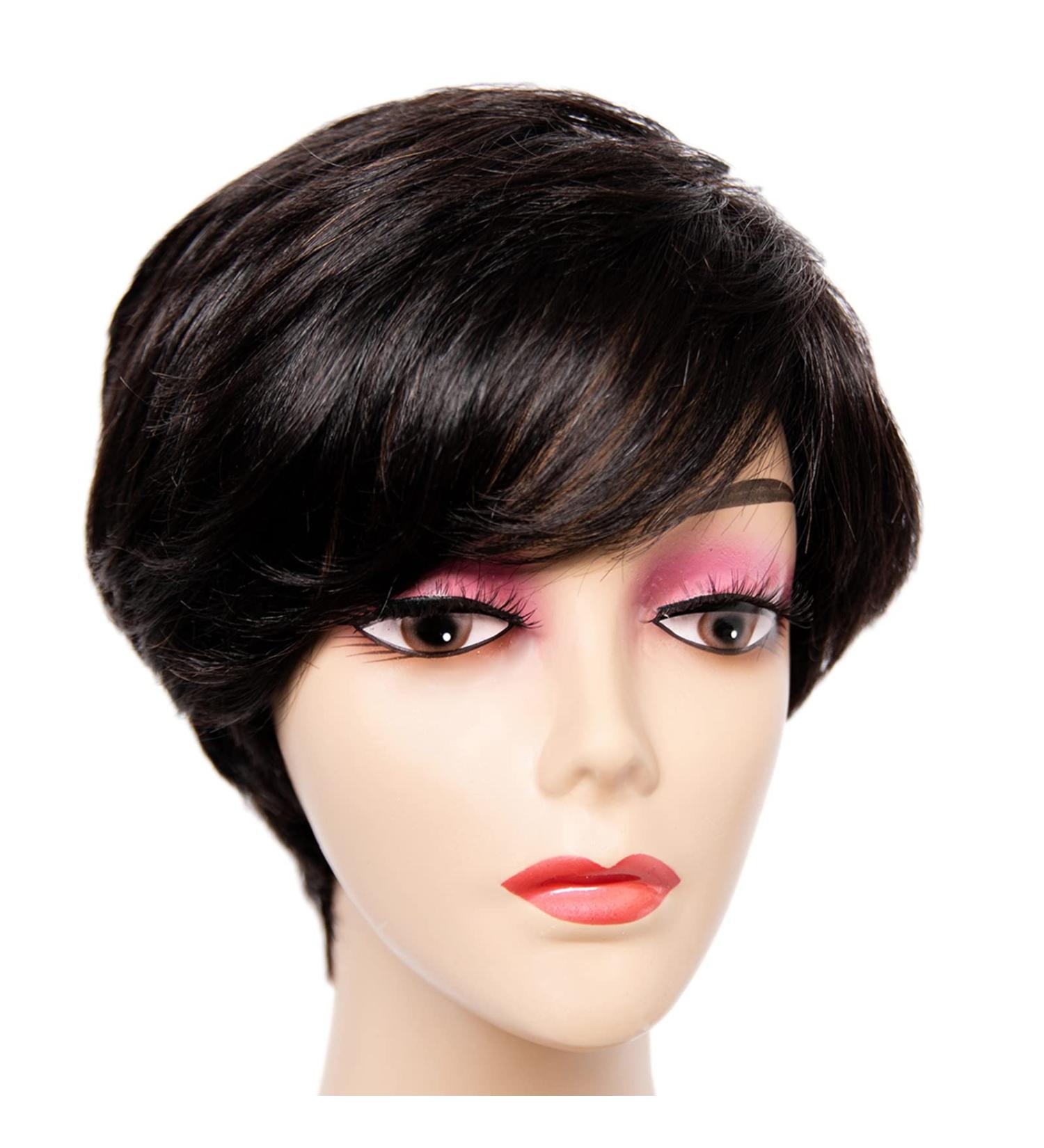 Unonet Pixie Cut Human Hair Wig with Bangs - Short Brazilian Virgin Hair Wigs for Women - Layered Wavy Style for Party and Daily Use (Natural Black) - Buy Online on GoSupps.com