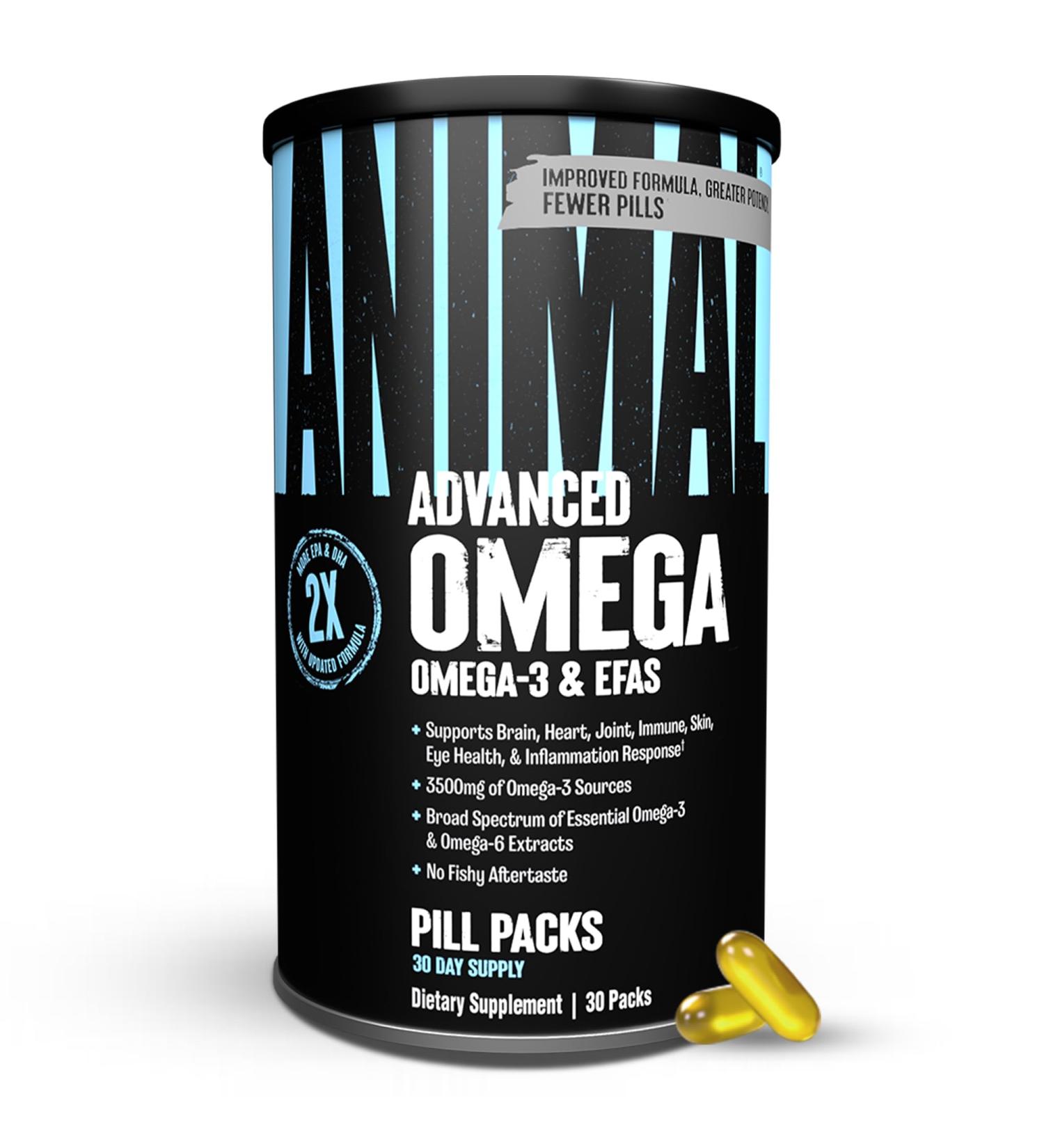 Animal Advanced Omega Essential Fatty Acids - High Potency 3500mg Omega 3 & Omega 6 Supplement with EPA DHA ALA CLA GLA for Heart Brain Joint Skin Eye Metabolism Immune Health - 30 Day Pack Unflavored 30 Count (Pack of 1) - Buy Online on GoSupps.com